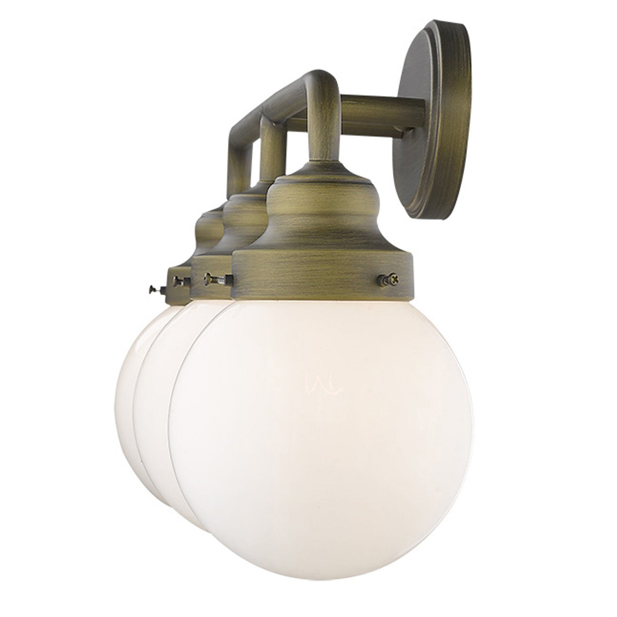 Shown in Raw Brass finish and Opal glass and Opal, Glass Globes shade