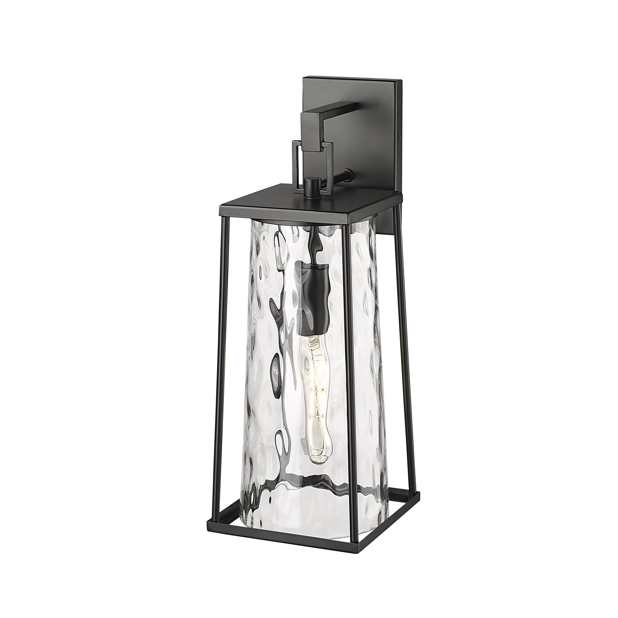 Shown in Powder Coated Black finish and Clear Water Textured glass