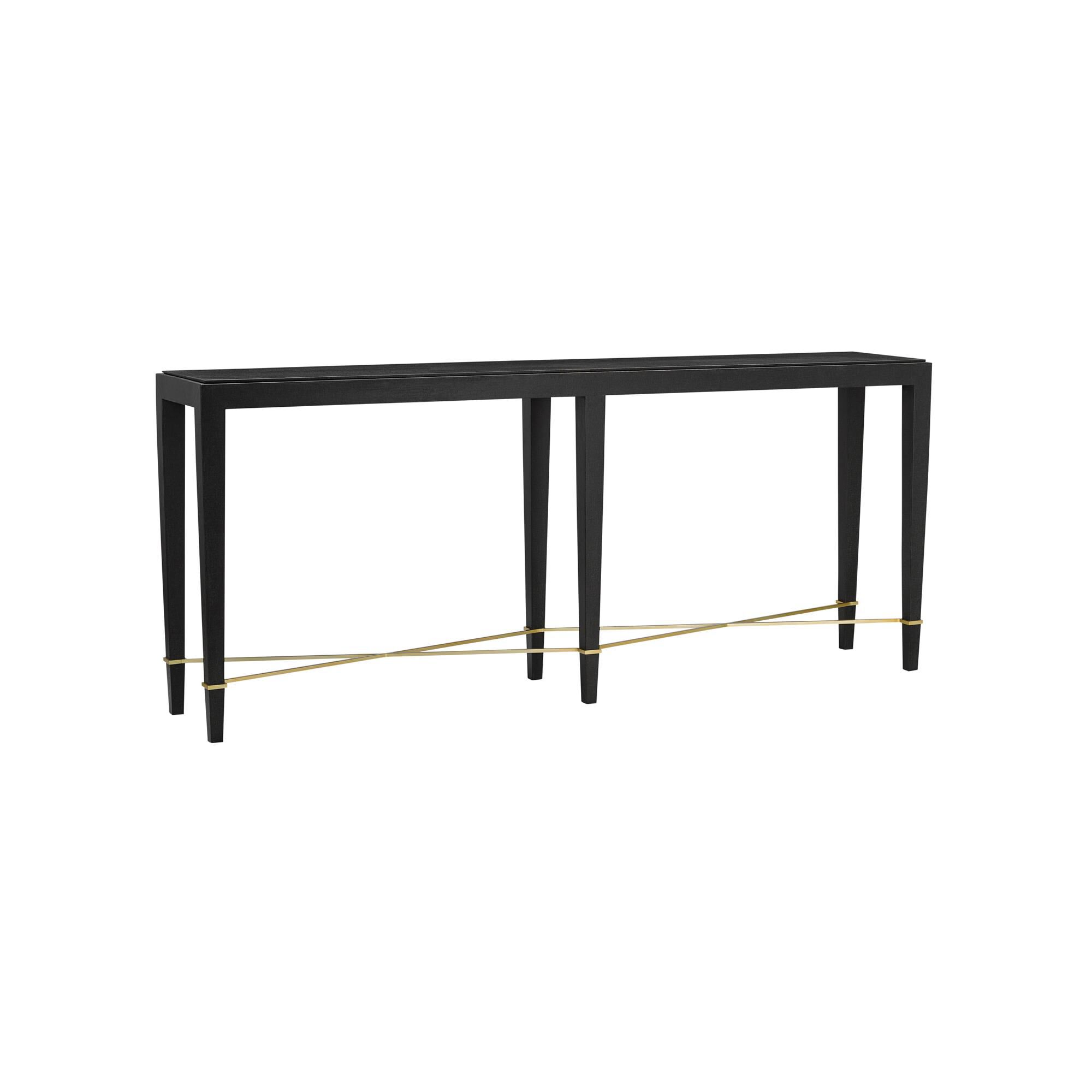 Shown in Black Lacquered Linen-Champagne Metal finish