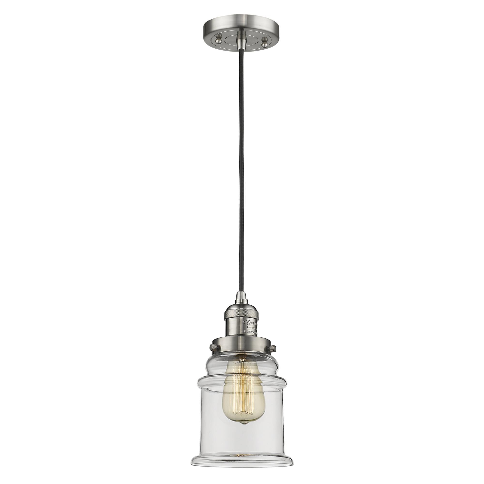 Shown in Brushed Satin Nickel finish and Clear glass