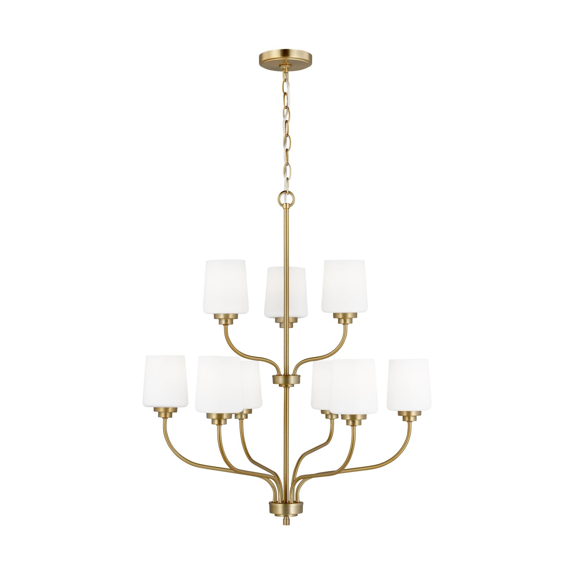 Shown in Satin Brass finish and Etched / White Inside glass and Etched / White Inside Glass s shade