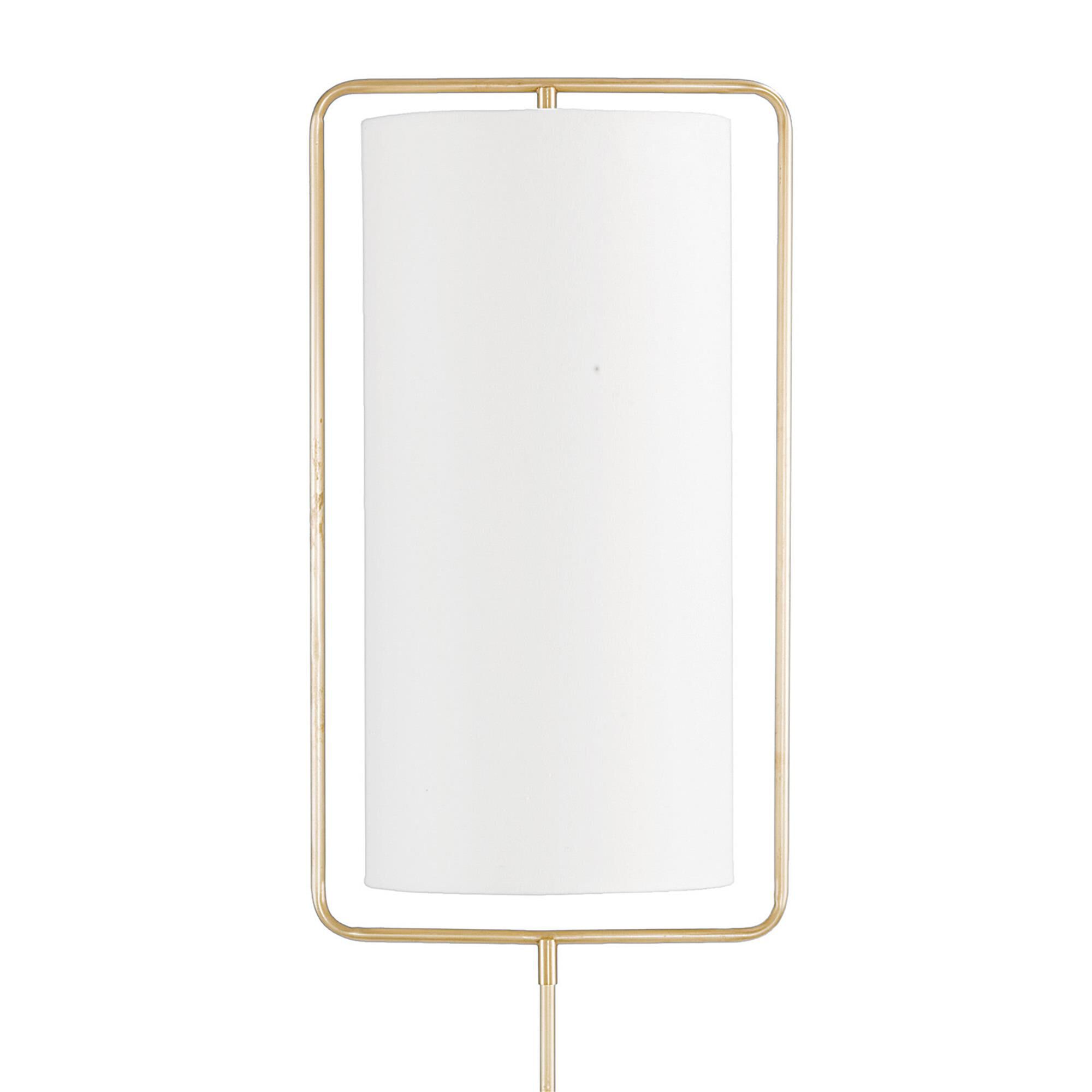 Shown in Natural Brass finish and Linen shade