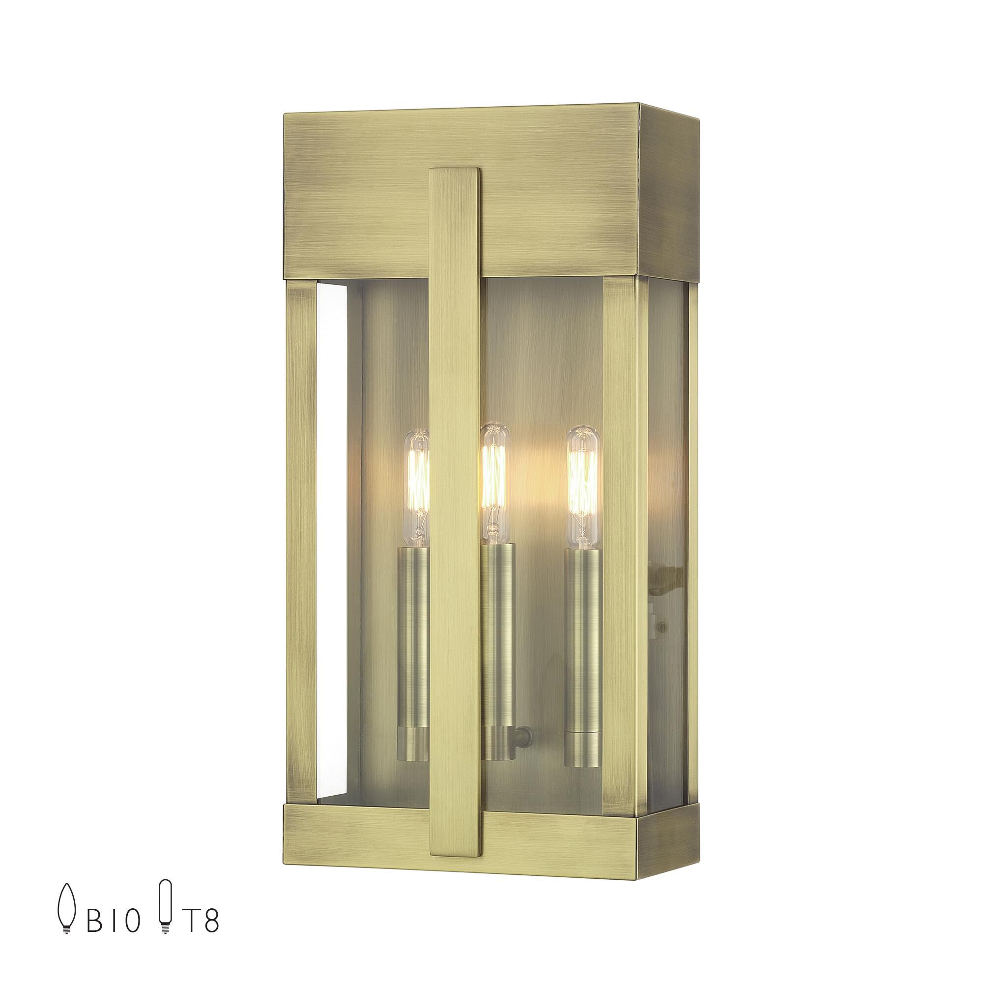 Shown in Antique Brass finish and Clear glass