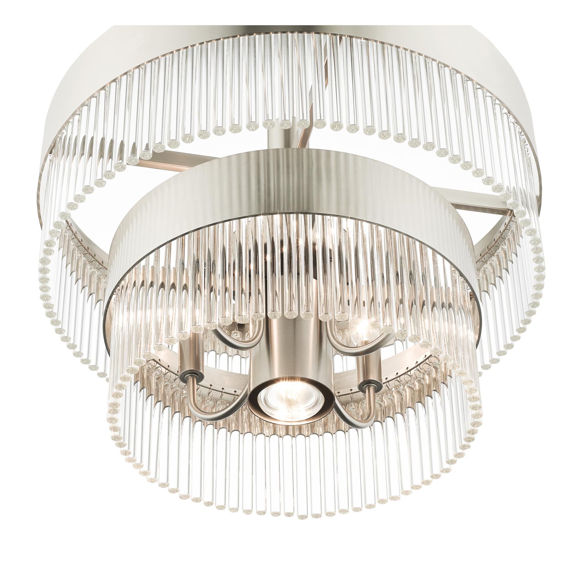 Shown in Brushed Nickel finish and Brushed Nickel Drum Shade With Clear Crystal Rods glass and Brushed Nickel Drum  With Clear Crystal Rods shade