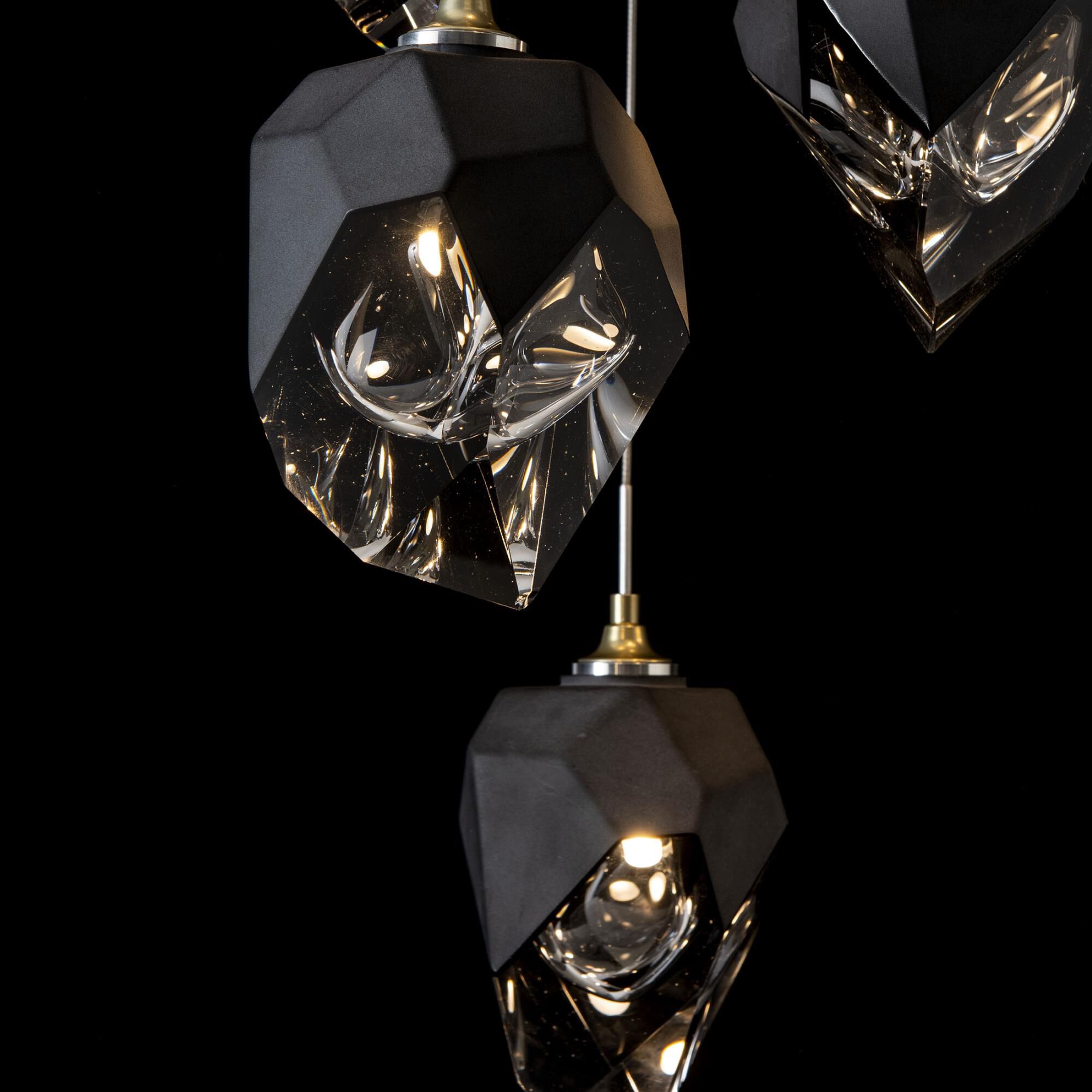 Shown in Modern Brass finish and Black glass and Black Glass shade