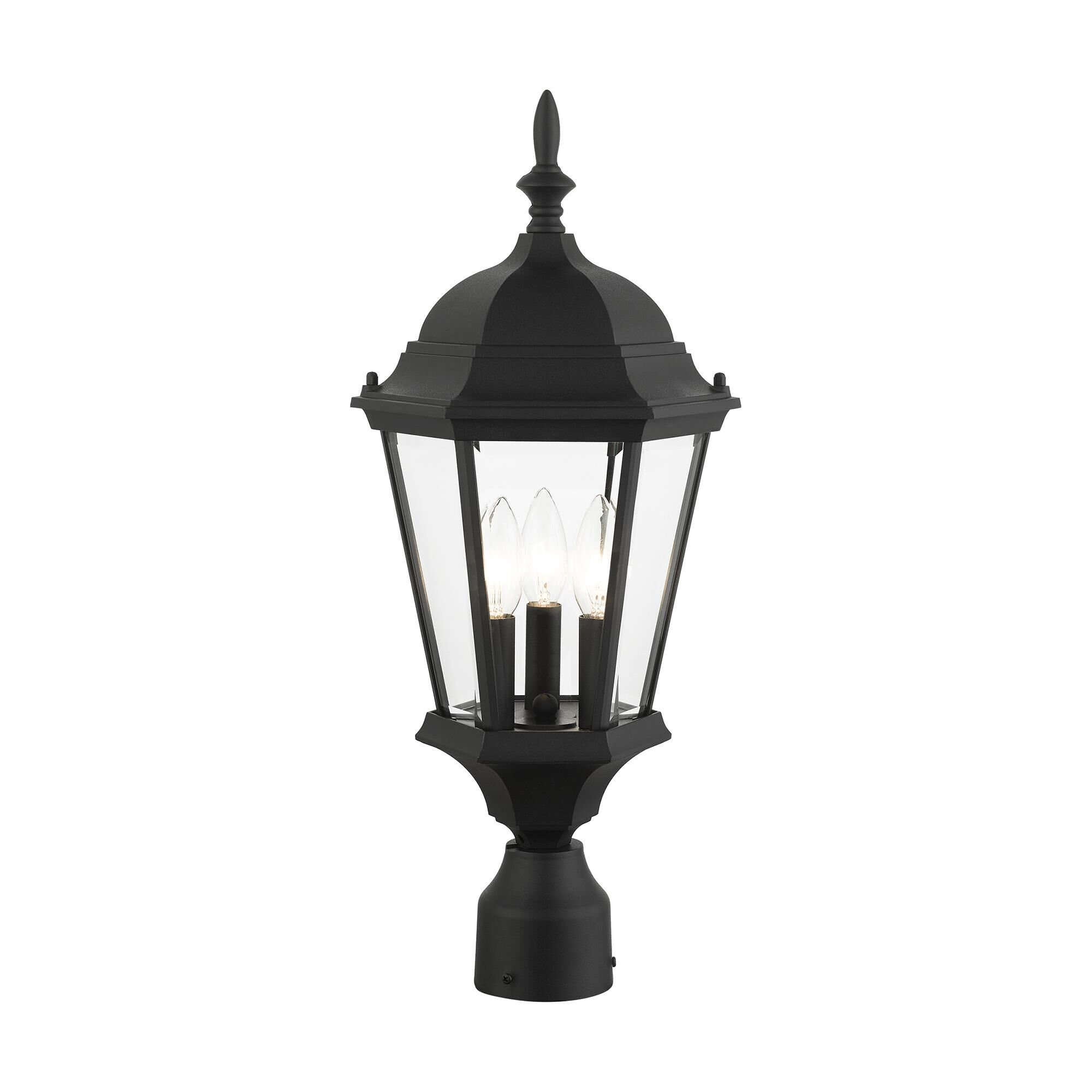 Shown in Textured Black finish and Clear Beveled glass and Clear Beveled Glass shade
