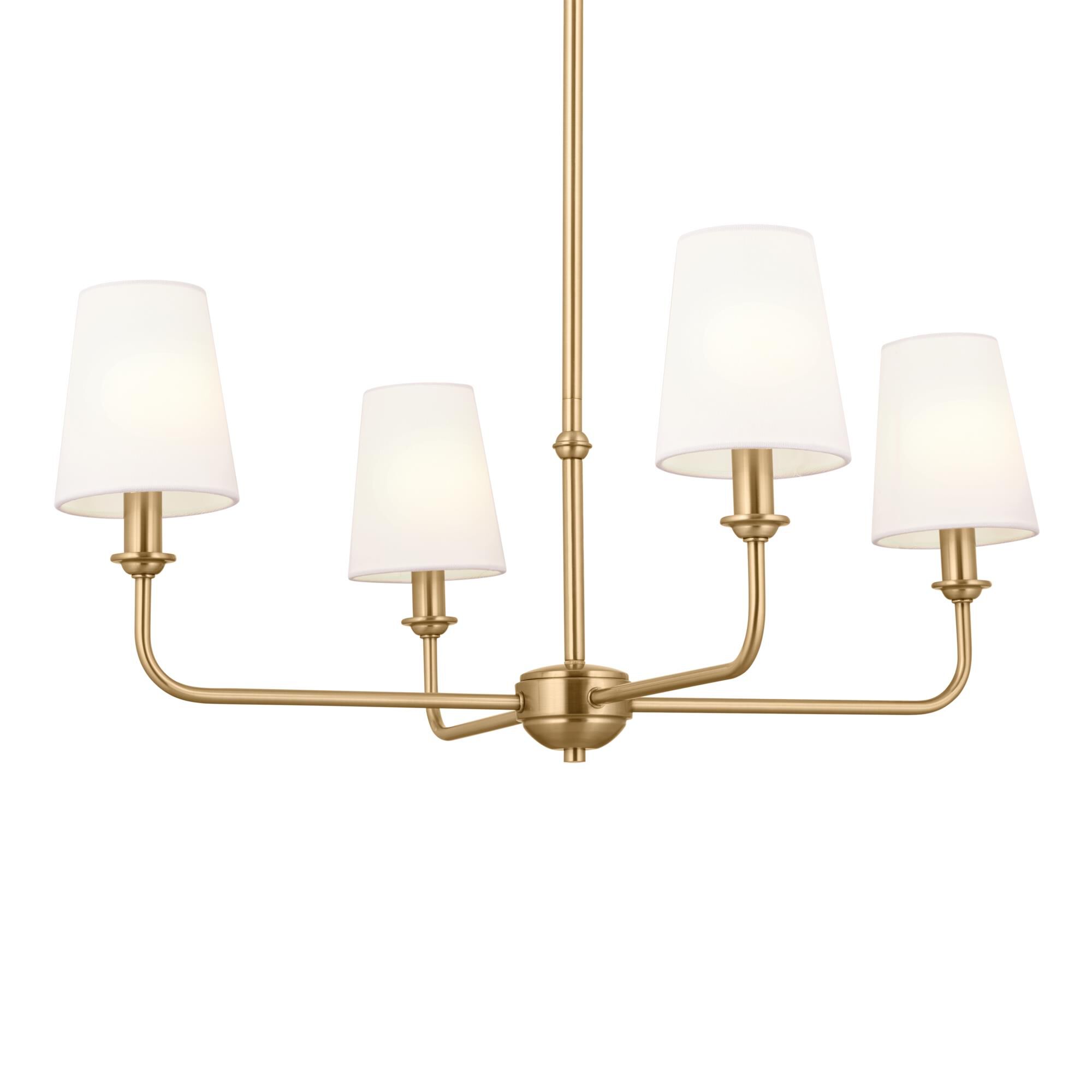 Shown in Brushed Natural Brass finish and Fabric and Bell shade