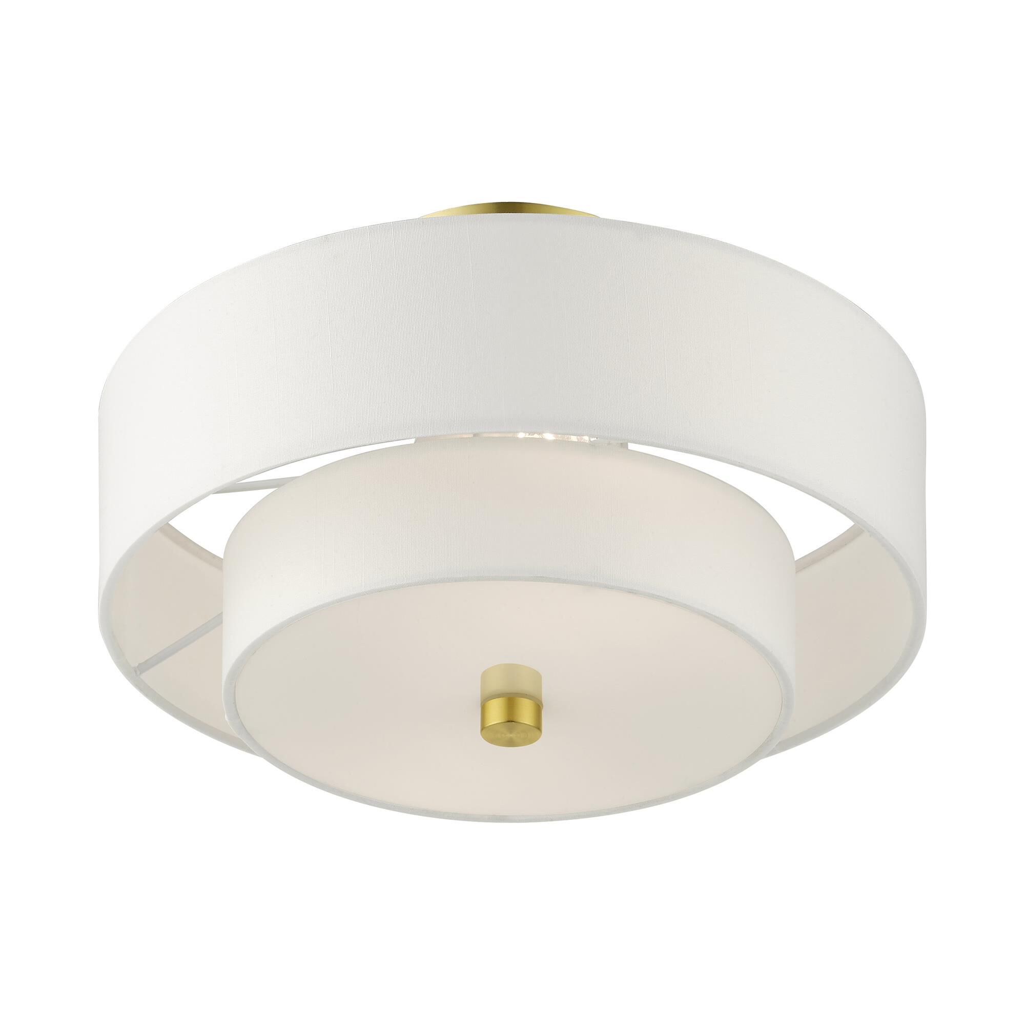 Shown in Satin Brass finish and Hand Crafted Hardback  Completely Finished With Off-White Color Fabric Outside and Inside shade