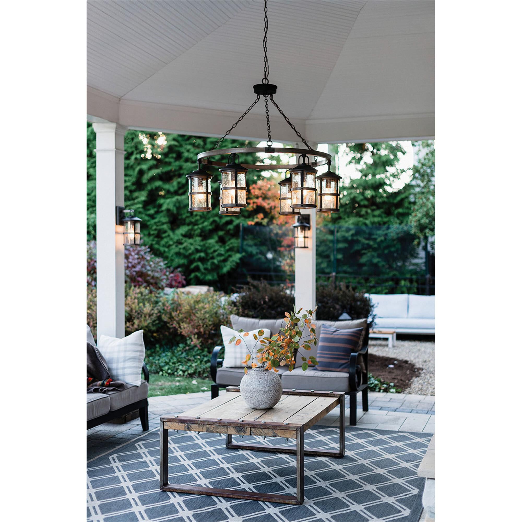 Shown in Aged Zinc with Driftwood Gray finish and Clear Seedy glass