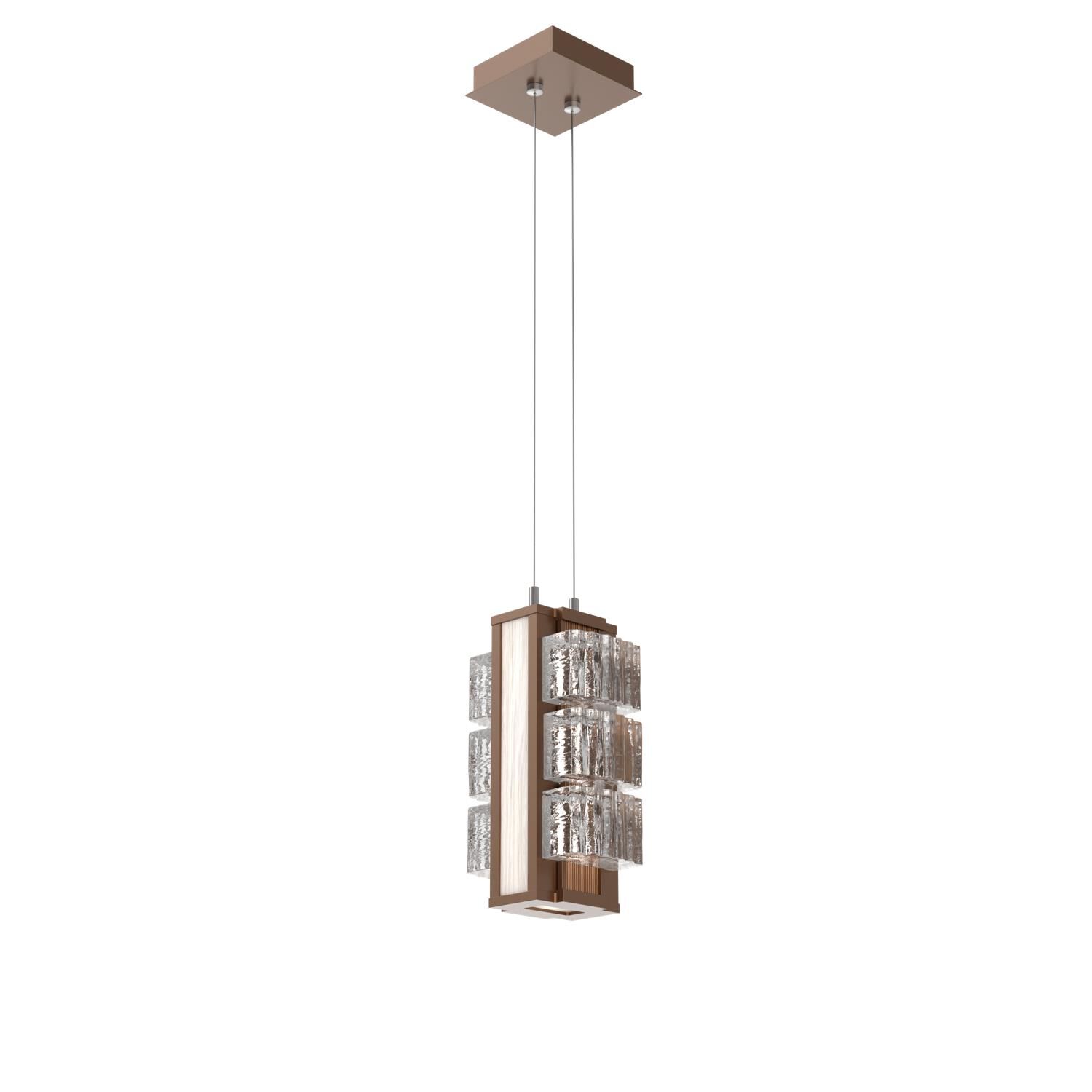 Shown in Burnished Bronze finish and Clear Ribbed glass and Light Oak accent