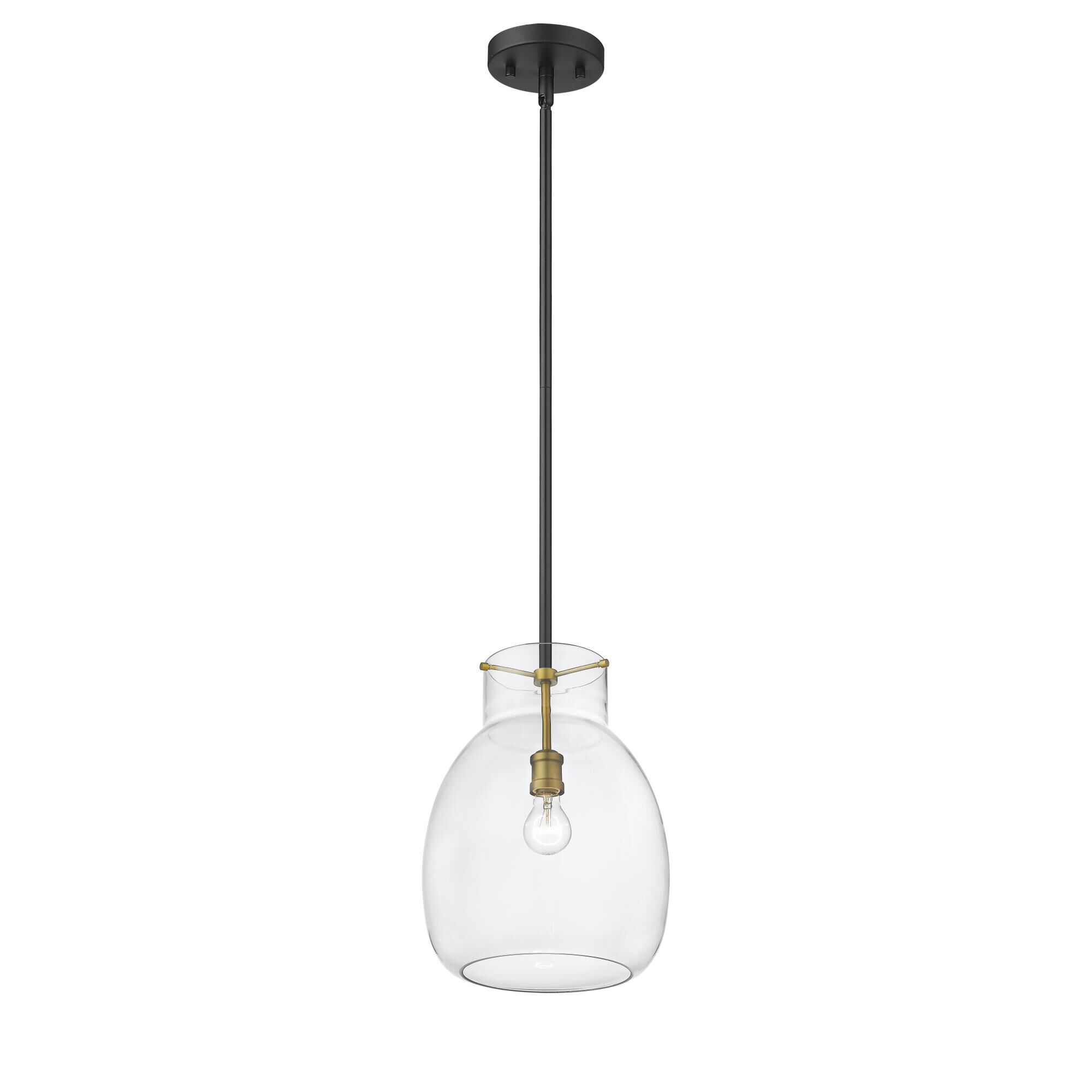 Shown in Matte Black + Olde Brass finish and Glass shade