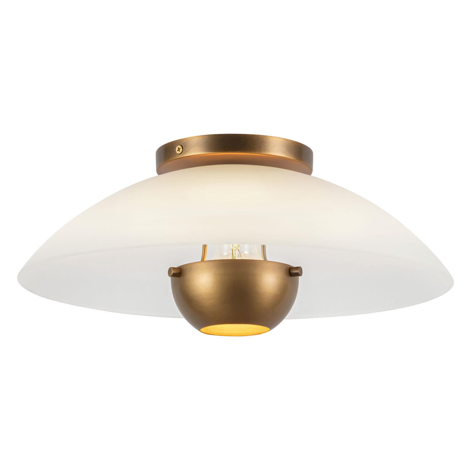 Shown in Vintage Brass finish and Matte Opal Glass shade