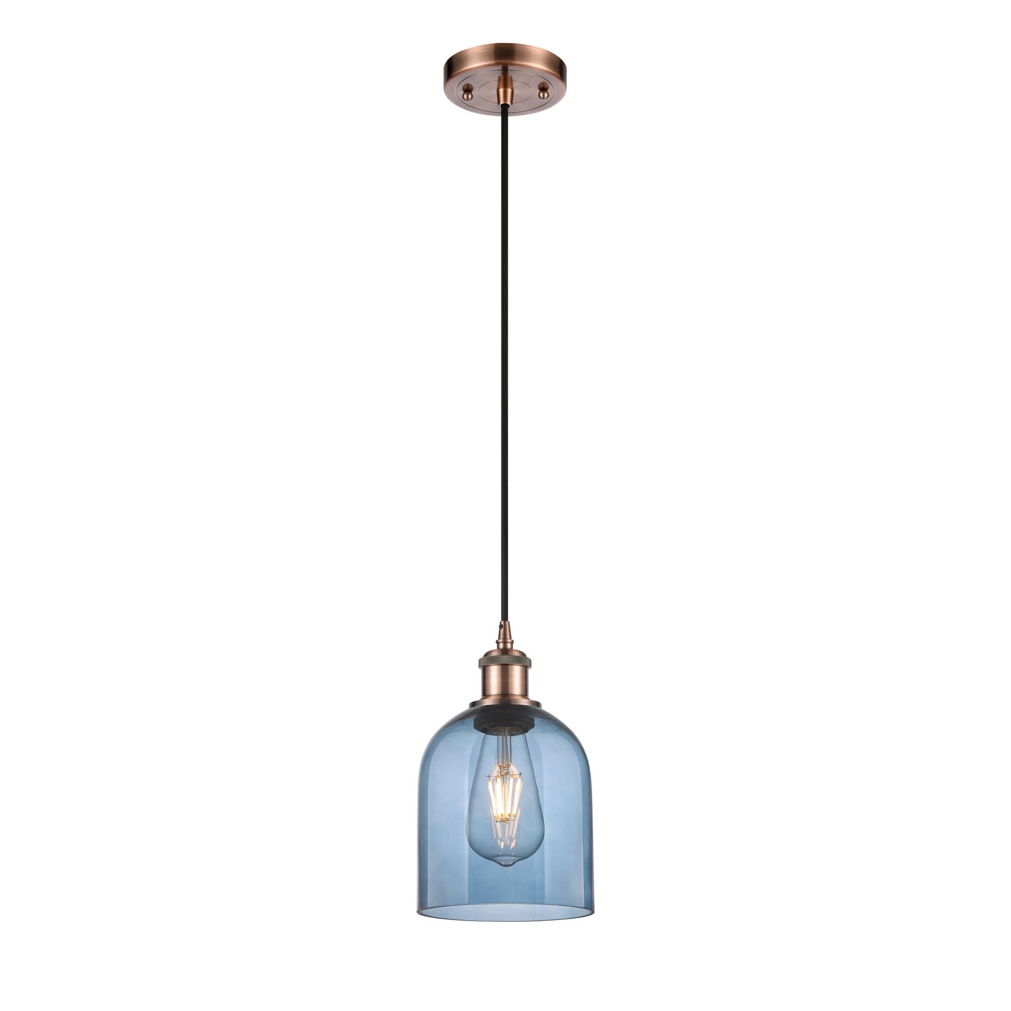 Shown in Antique Copper finish and Princess Blue glass
