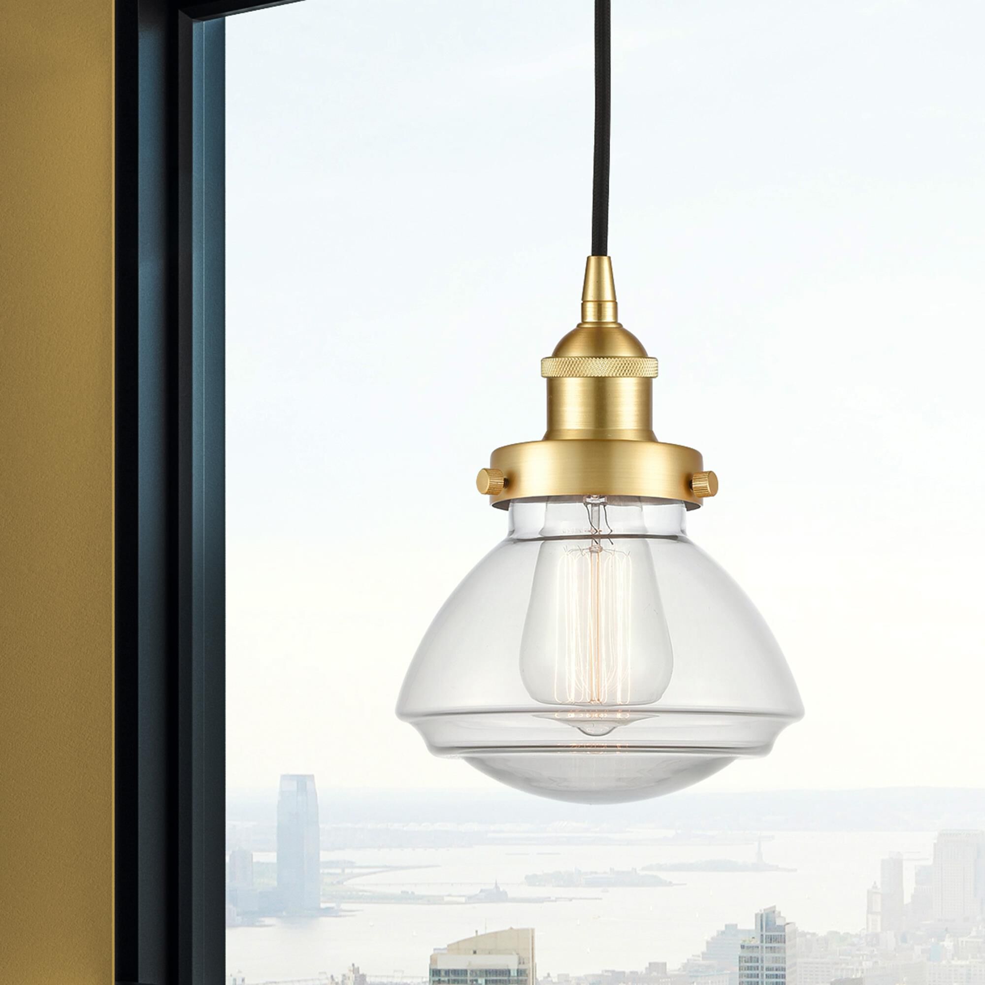 Shown in Satin Gold finish and Clear glass