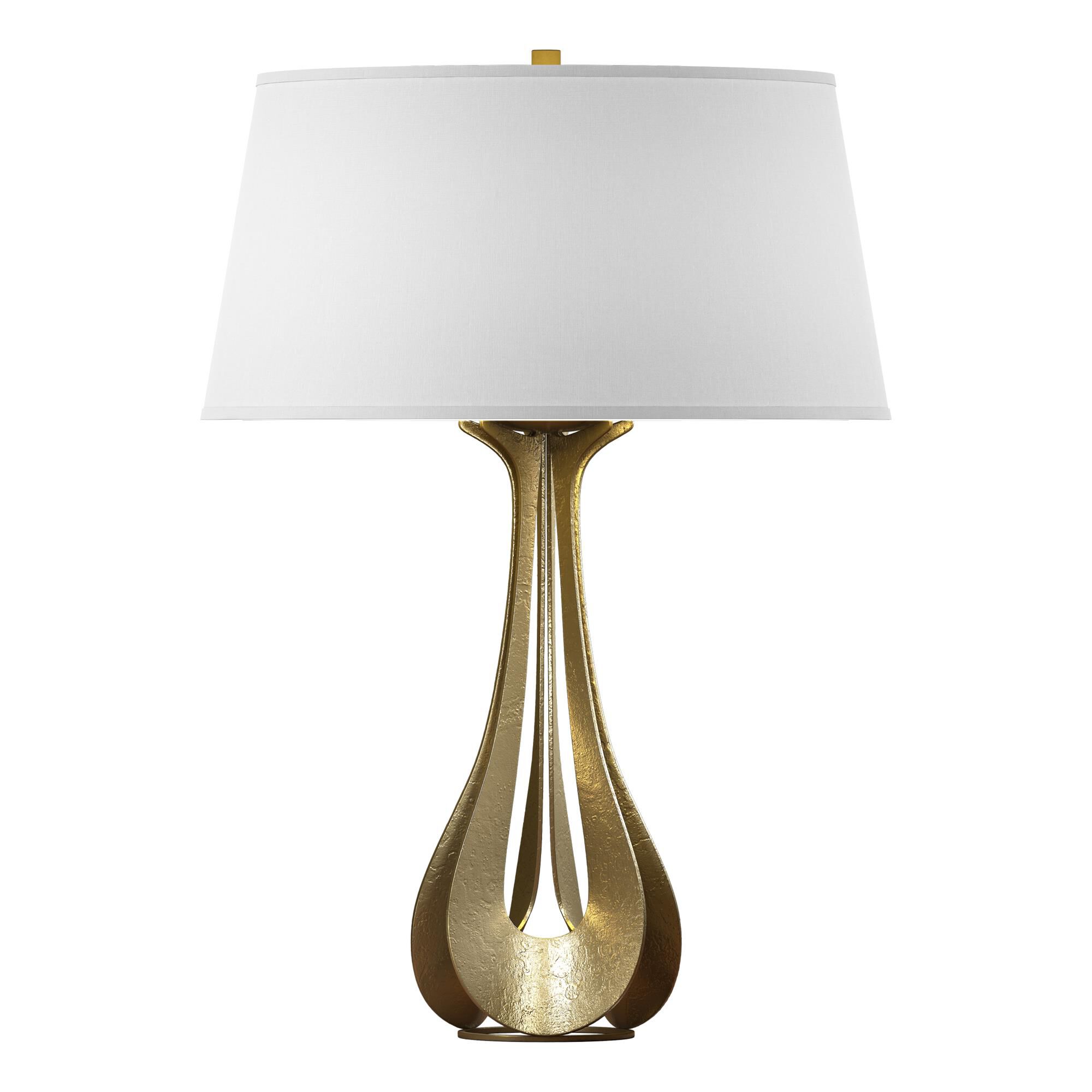 Shown in Modern Brass finish and Natural Anna shade