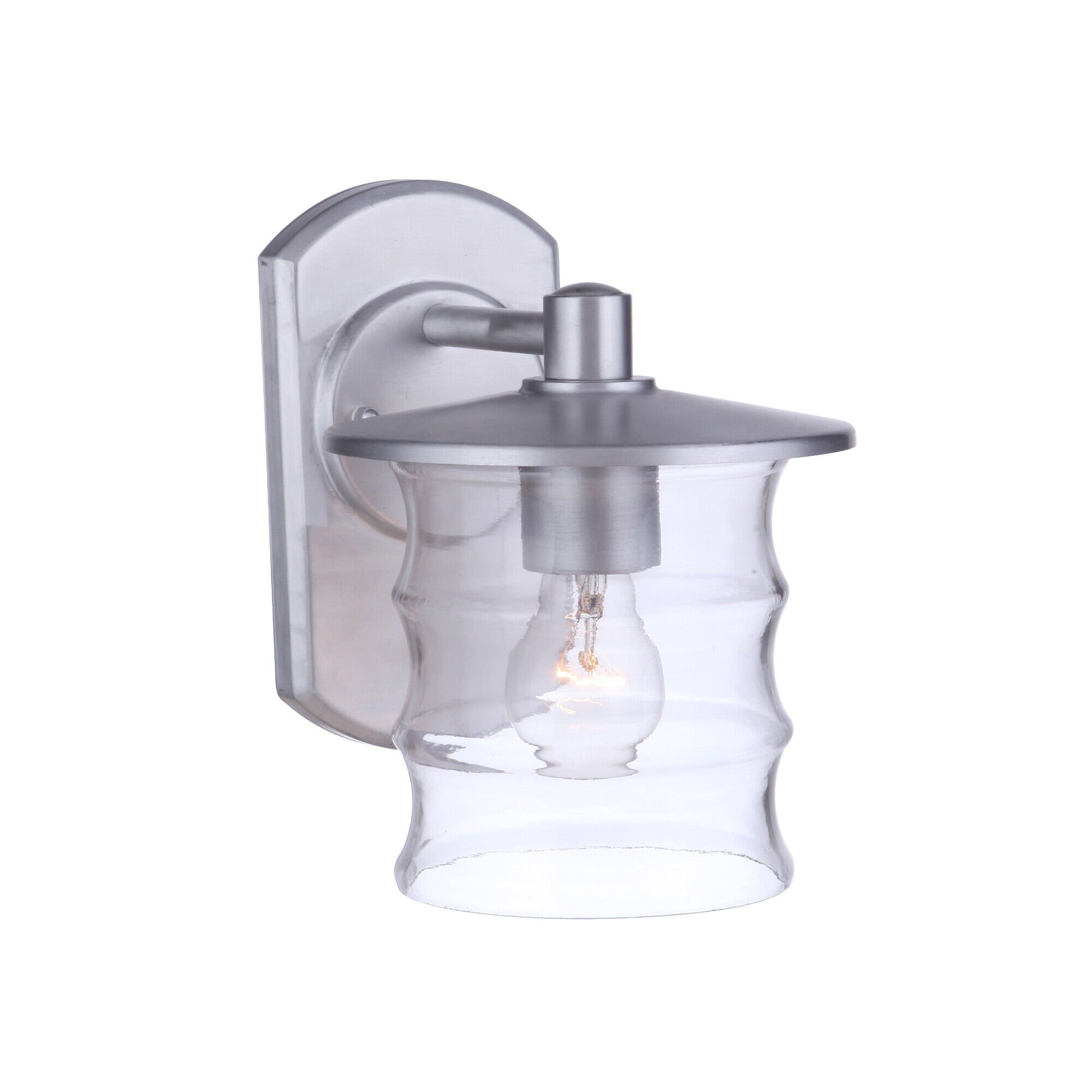 Shown in Satin Aluminum finish and Clear glass and Glass shade