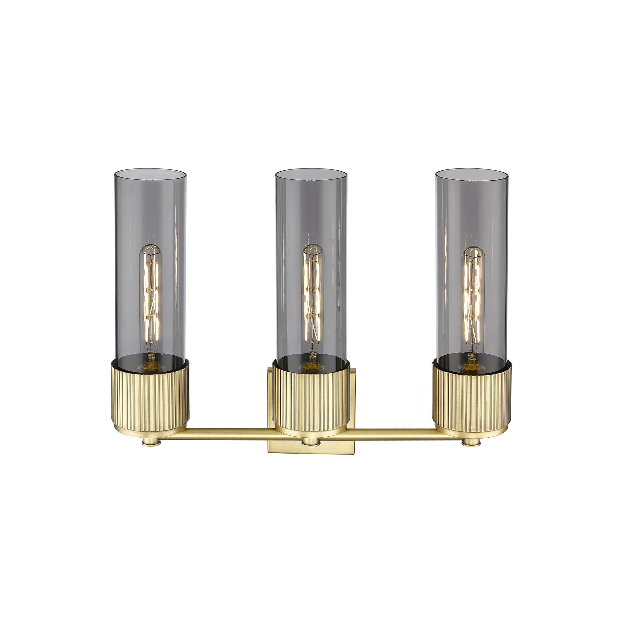 Shown in Brushed Brass finish and Plated Smoke glass