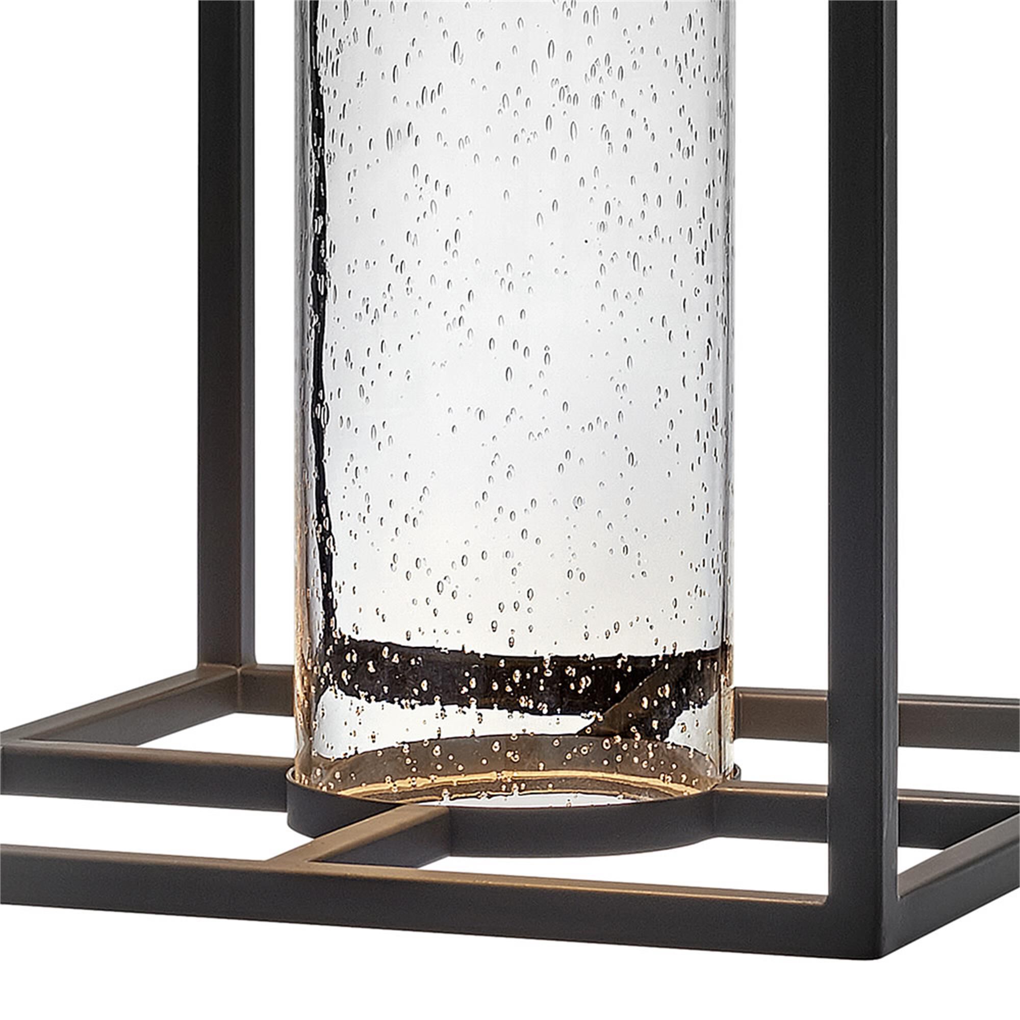 Shown in Black finish and Clear Seedy glass