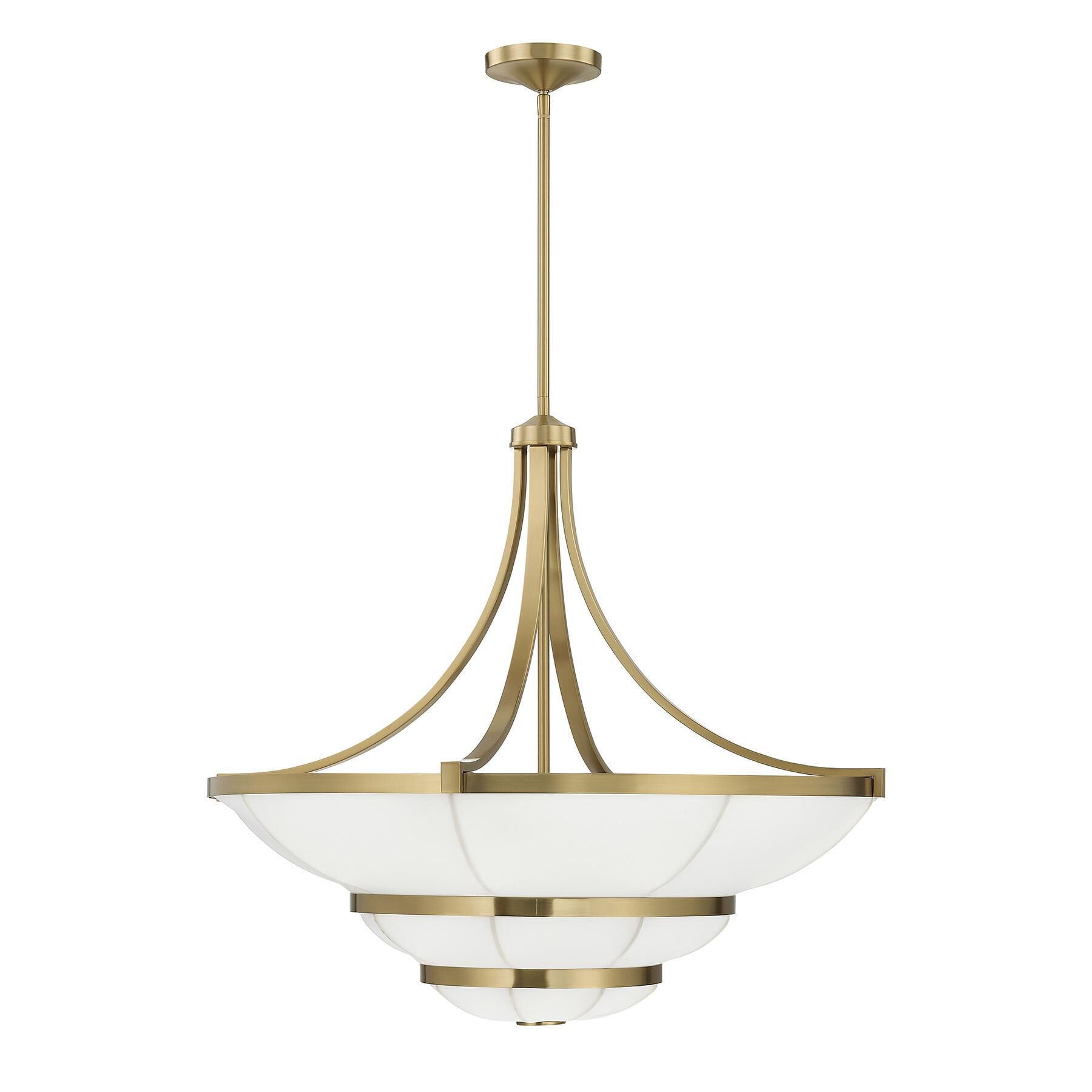 Shown in Warm Brass finish and Sheer White Fabric shade