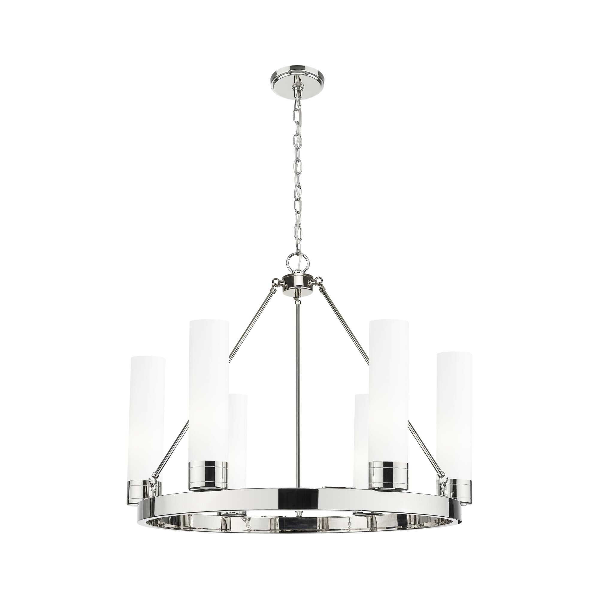 Shown in Polished Nickel finish and White glass