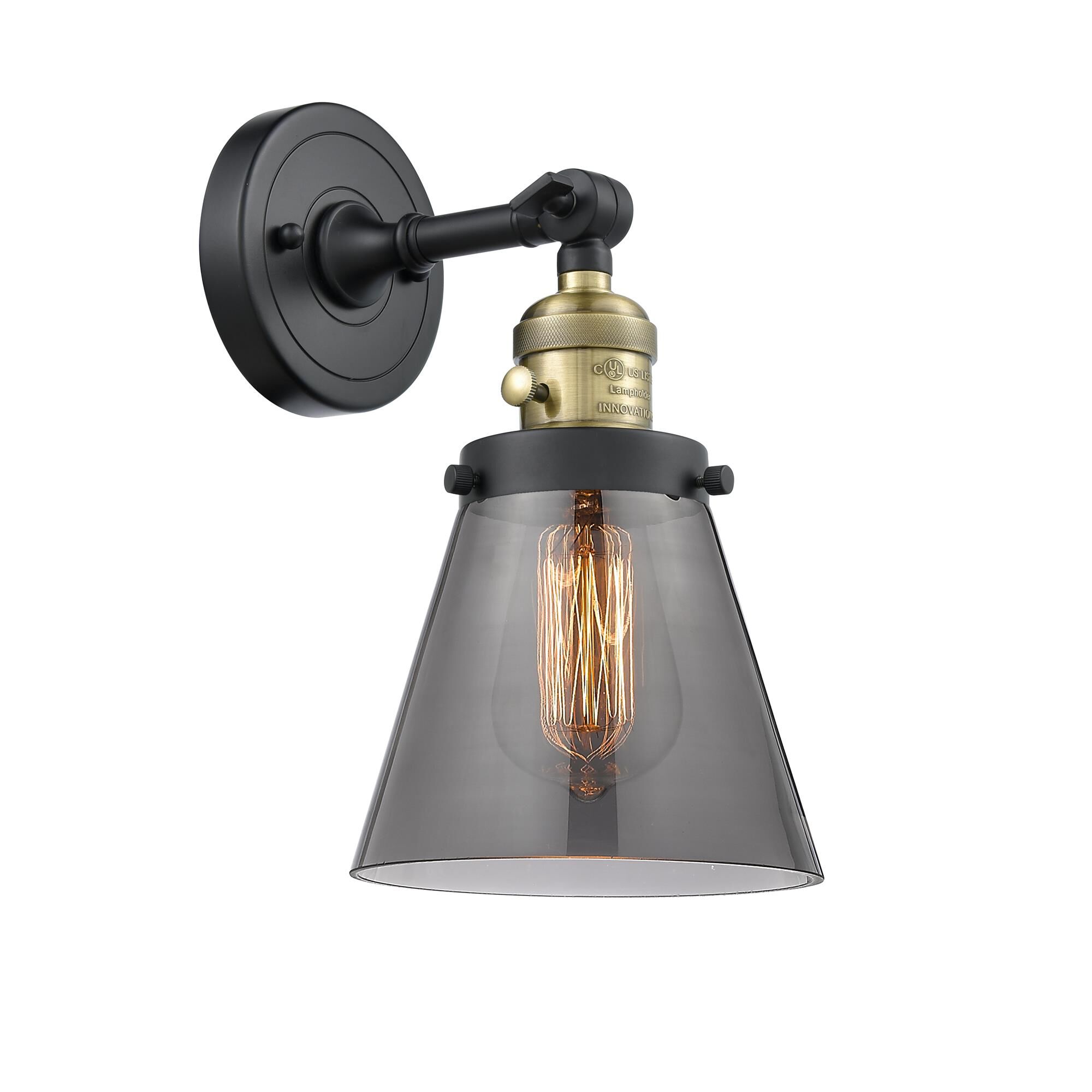 Shown in Black Antique Brass finish and Smoked glass