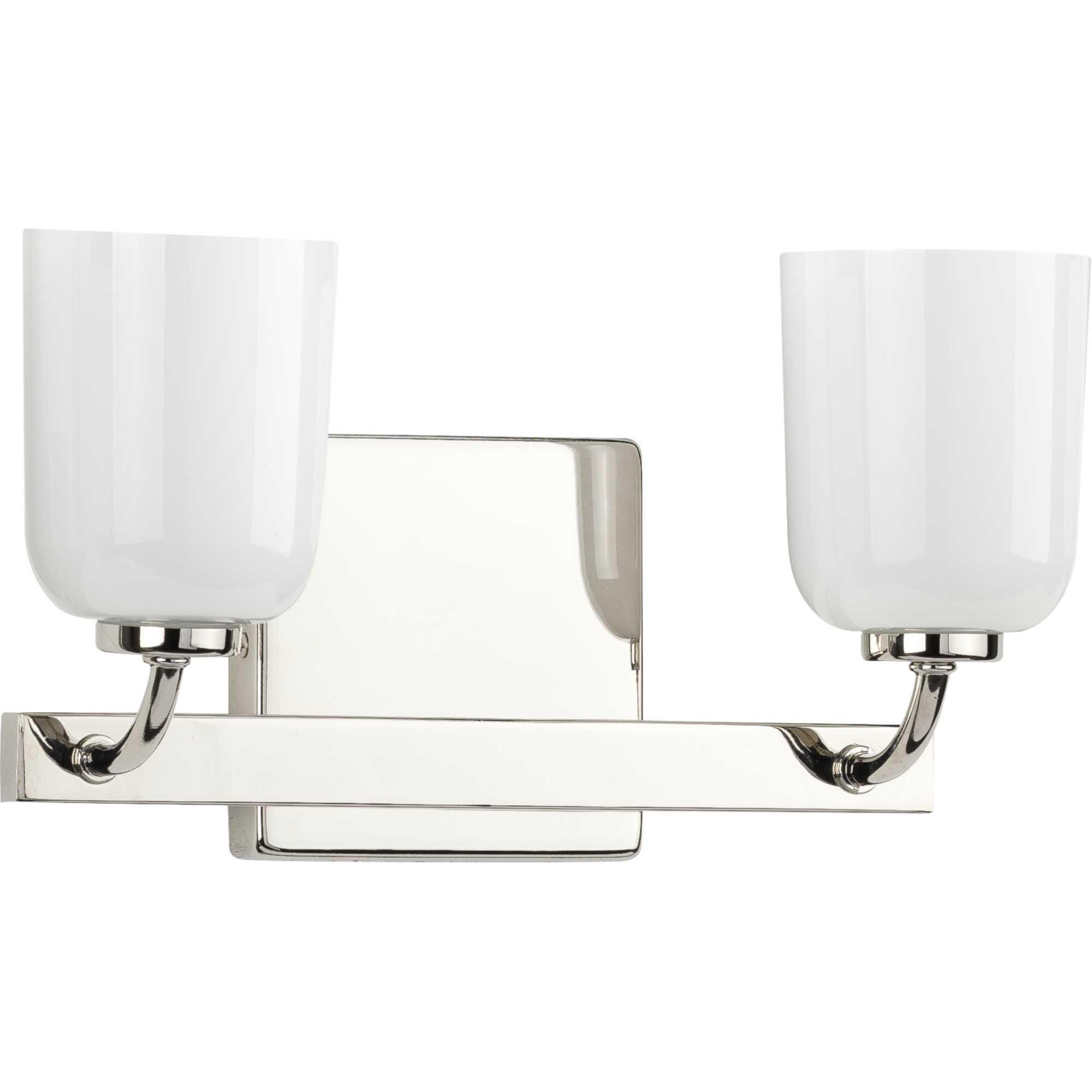Shown in Polished Nickel finish and White Opal glass