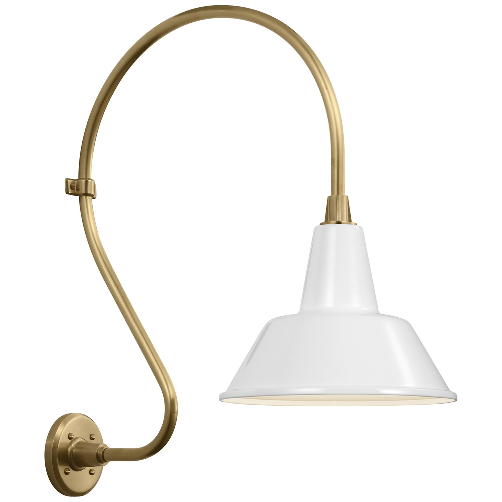 Shown in Hand-Rubbed Antique Brass finish and White Bowers shade