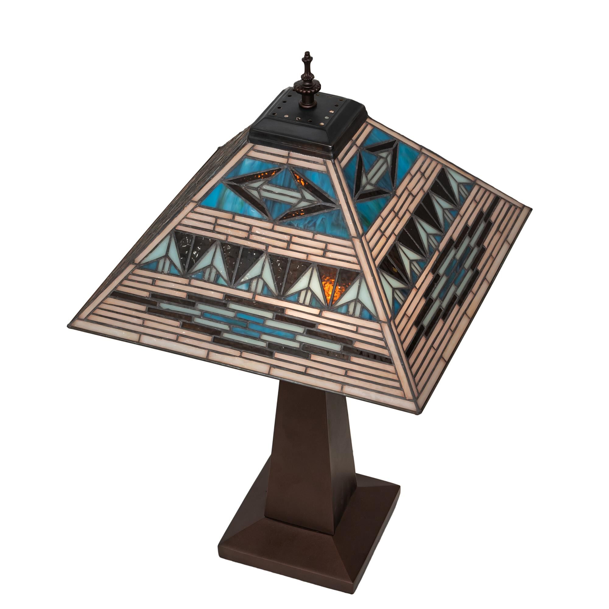 Shown in Mahogany Bronze finish and Green;Blue;Beige glass