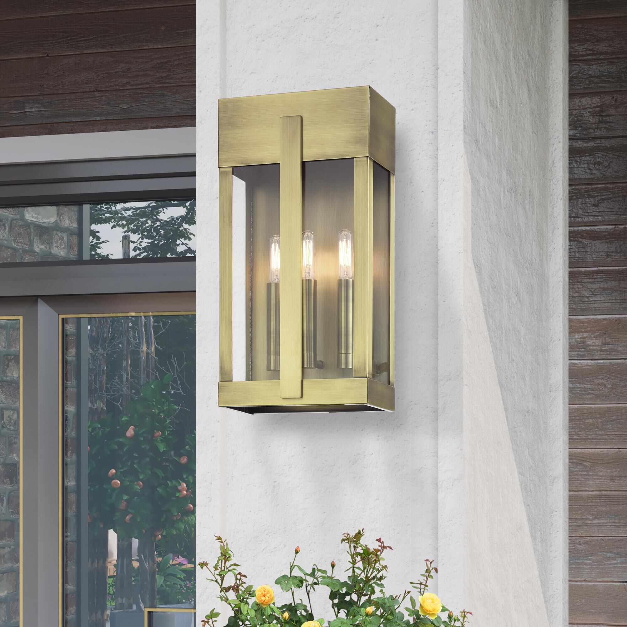 Shown in Antique Brass finish and Clear glass