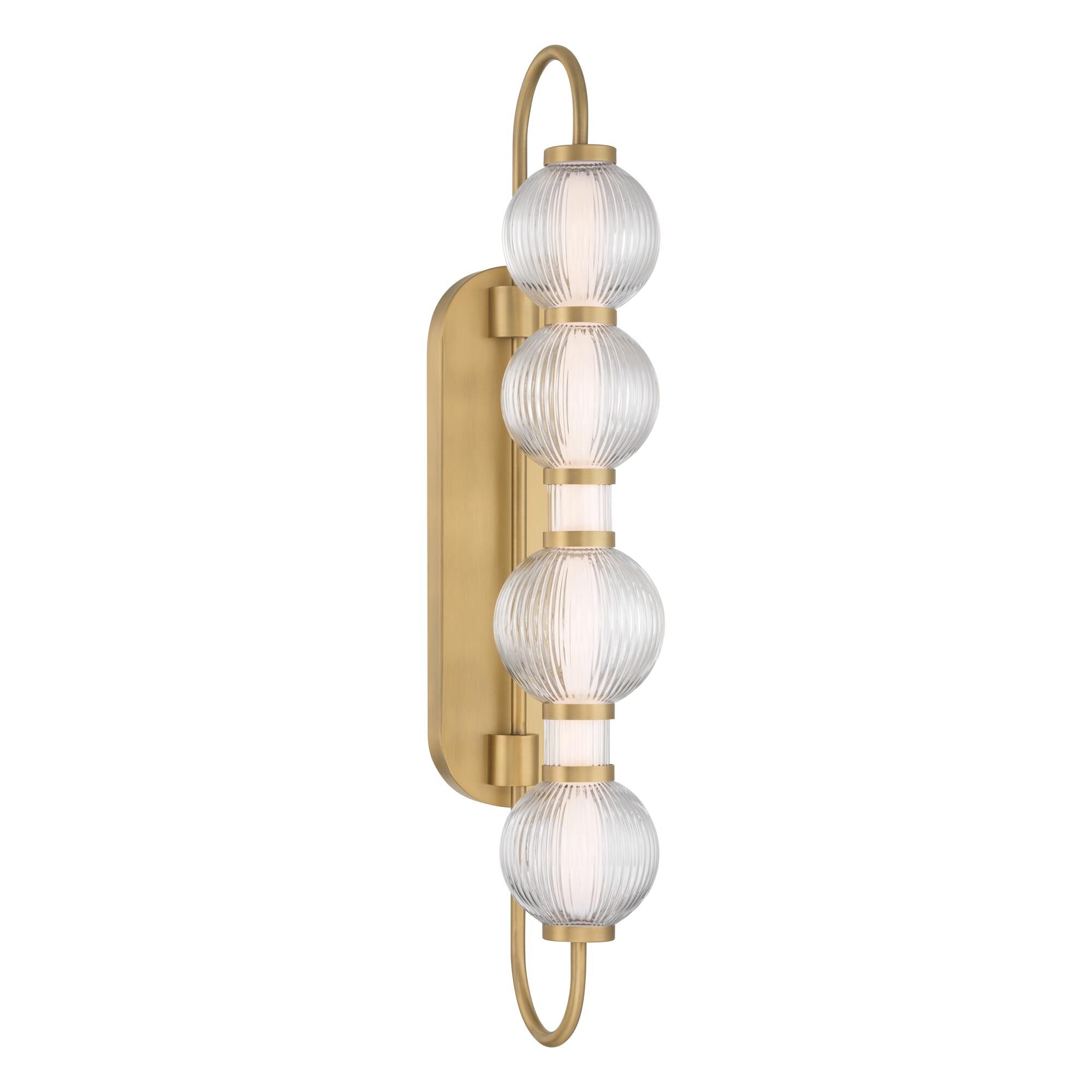 Shown in Legacy Brass finish and Clear Ribbed glass