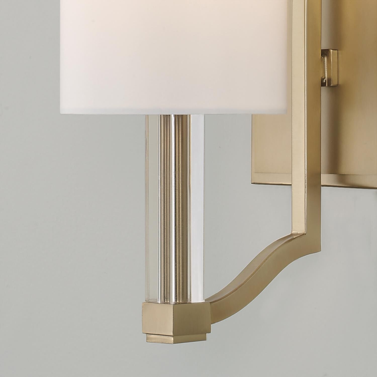 Shown in Matte Brass finish and White Fabric shade