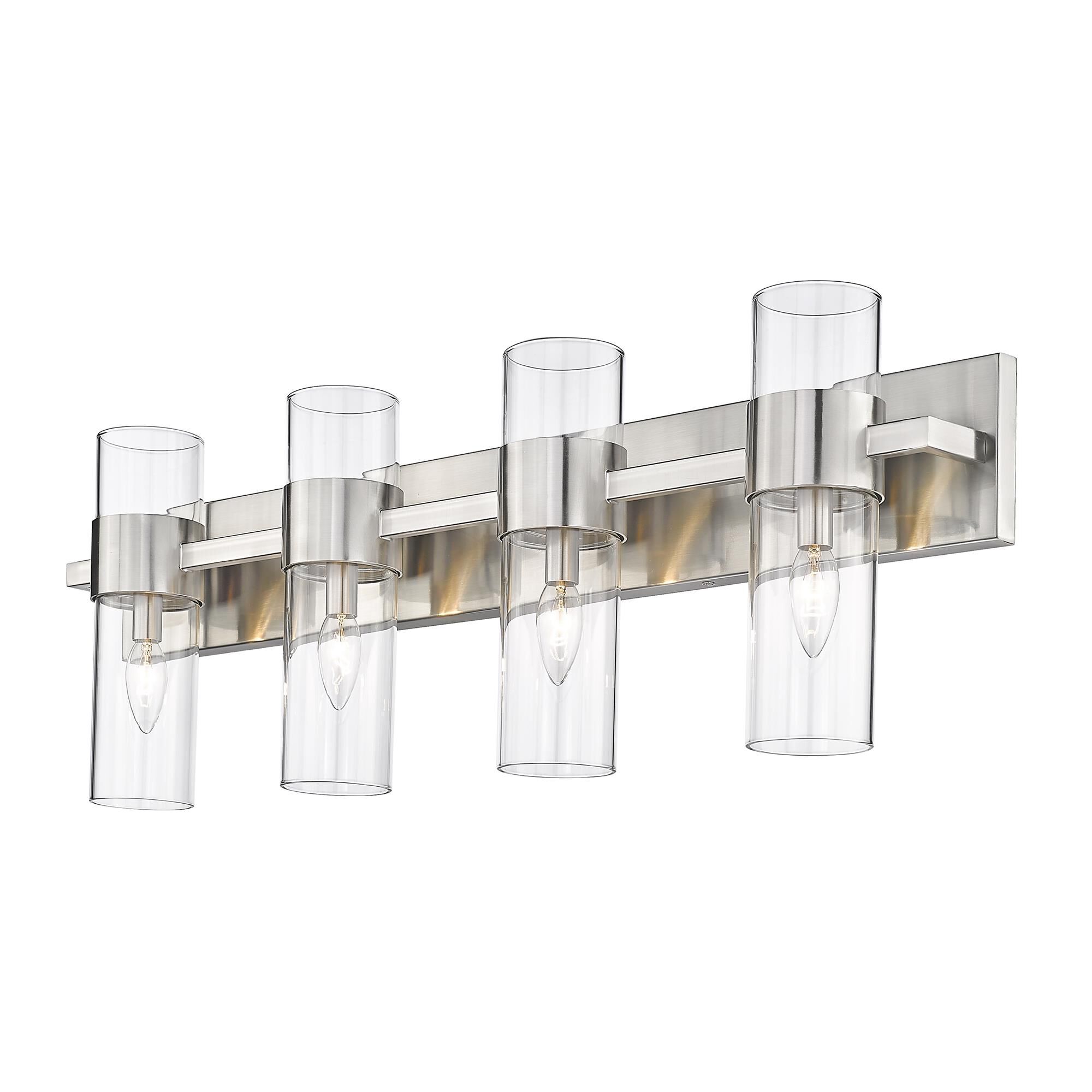 Shown in Brushed Nickel finish and Clear glass