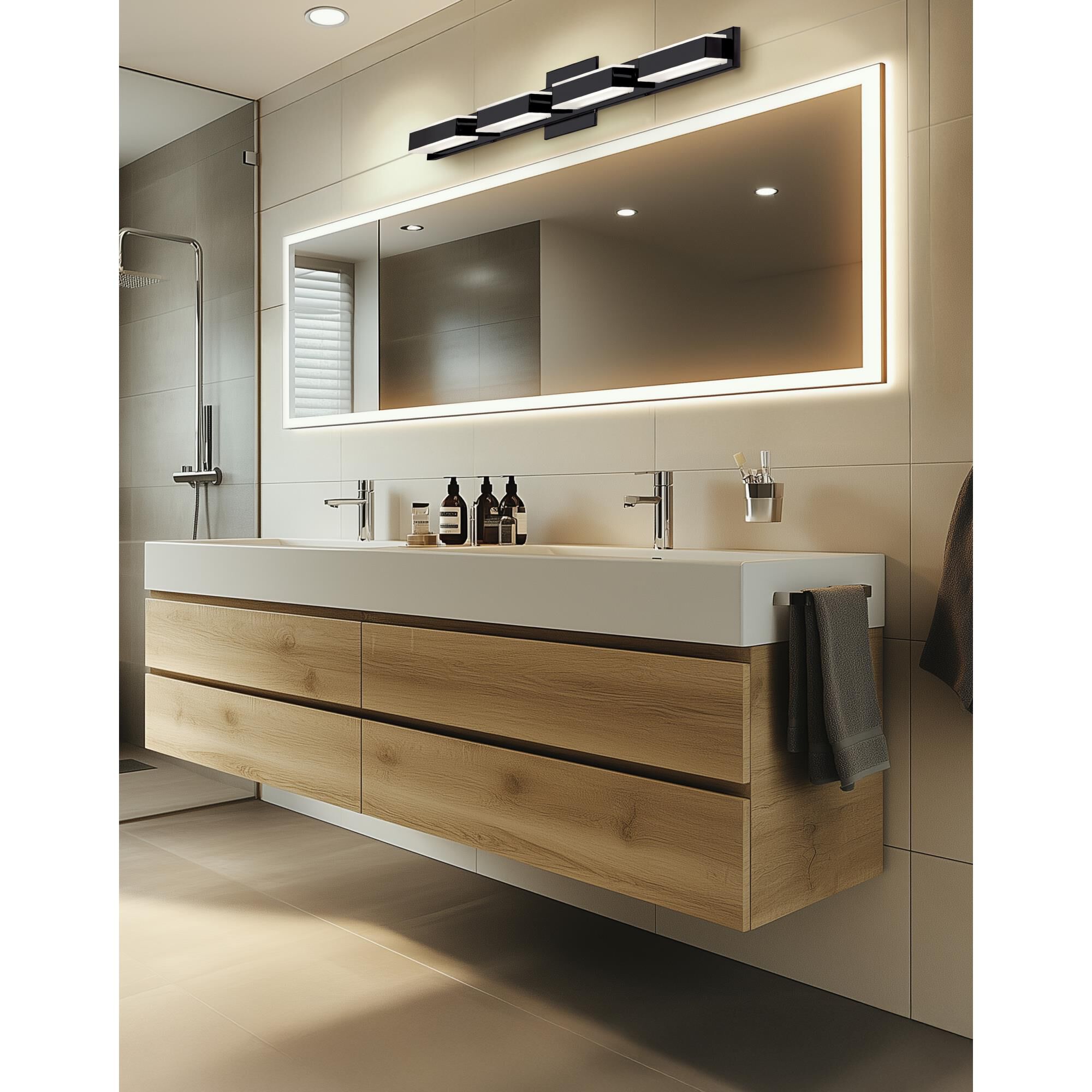 Shown in Black and Frosted finish and White Acrylic Rectangle glass