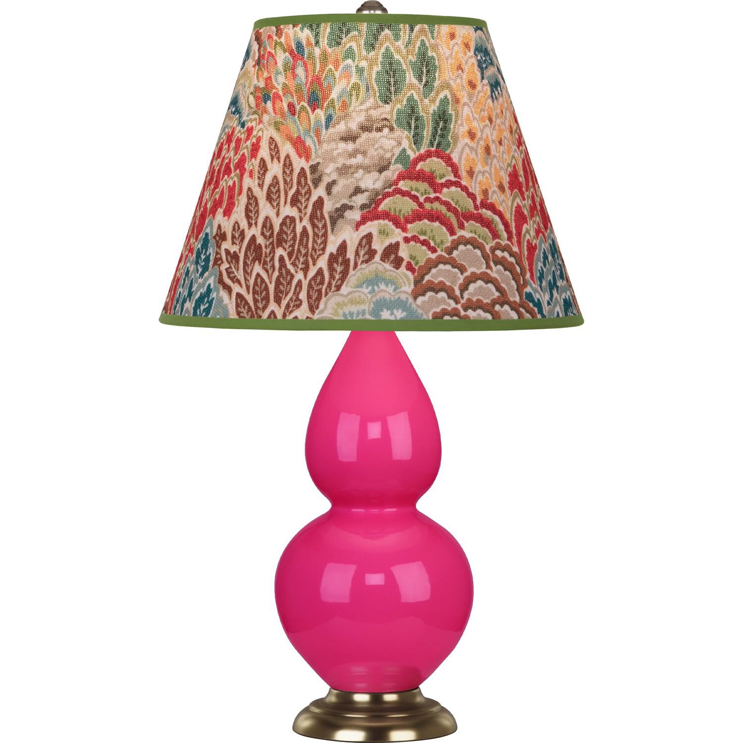 Shown in Razzle Rose finish and Fall Floral shade and Antique Natural Brass accent
