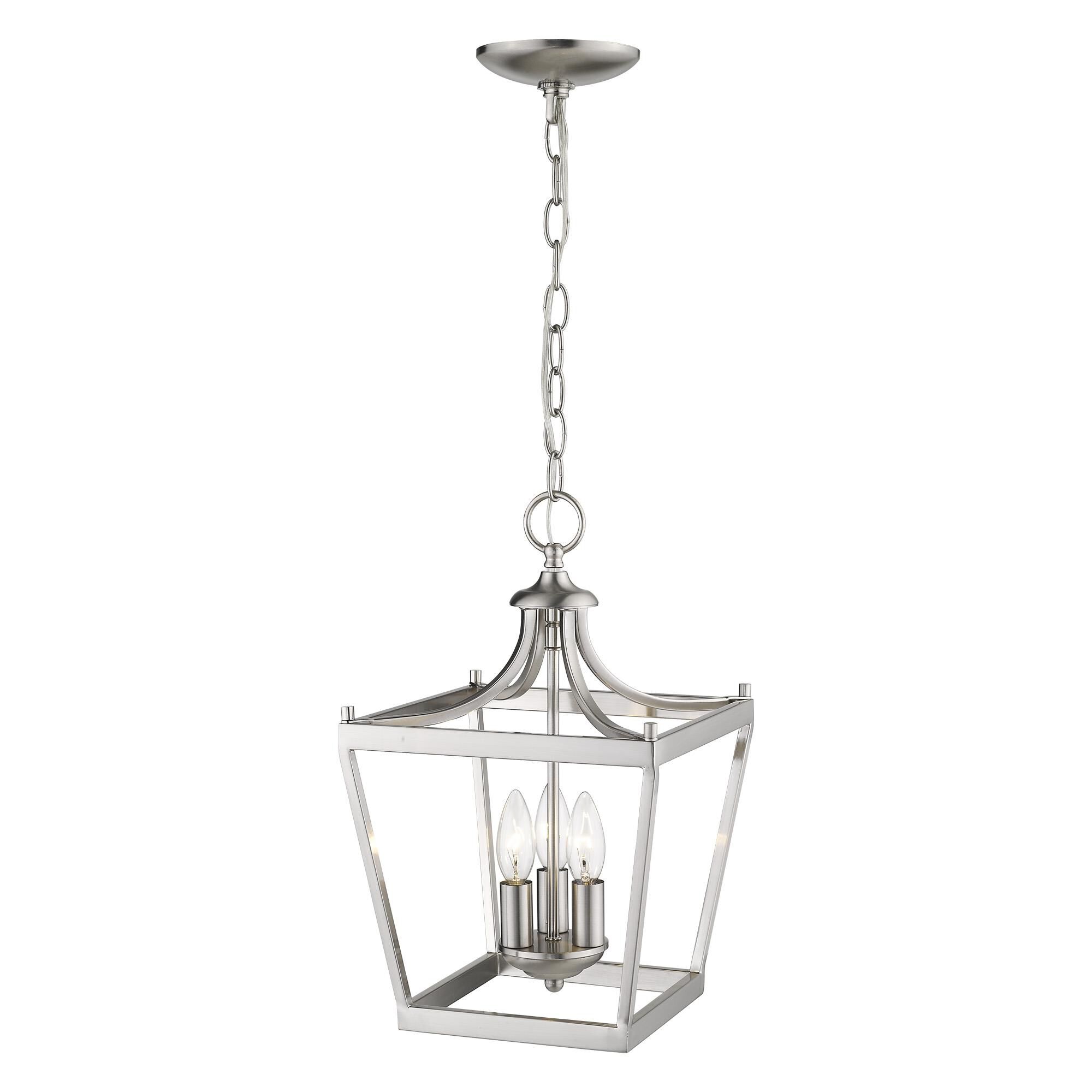 Shown in Satin Nickel finish and -- glass and -- shade