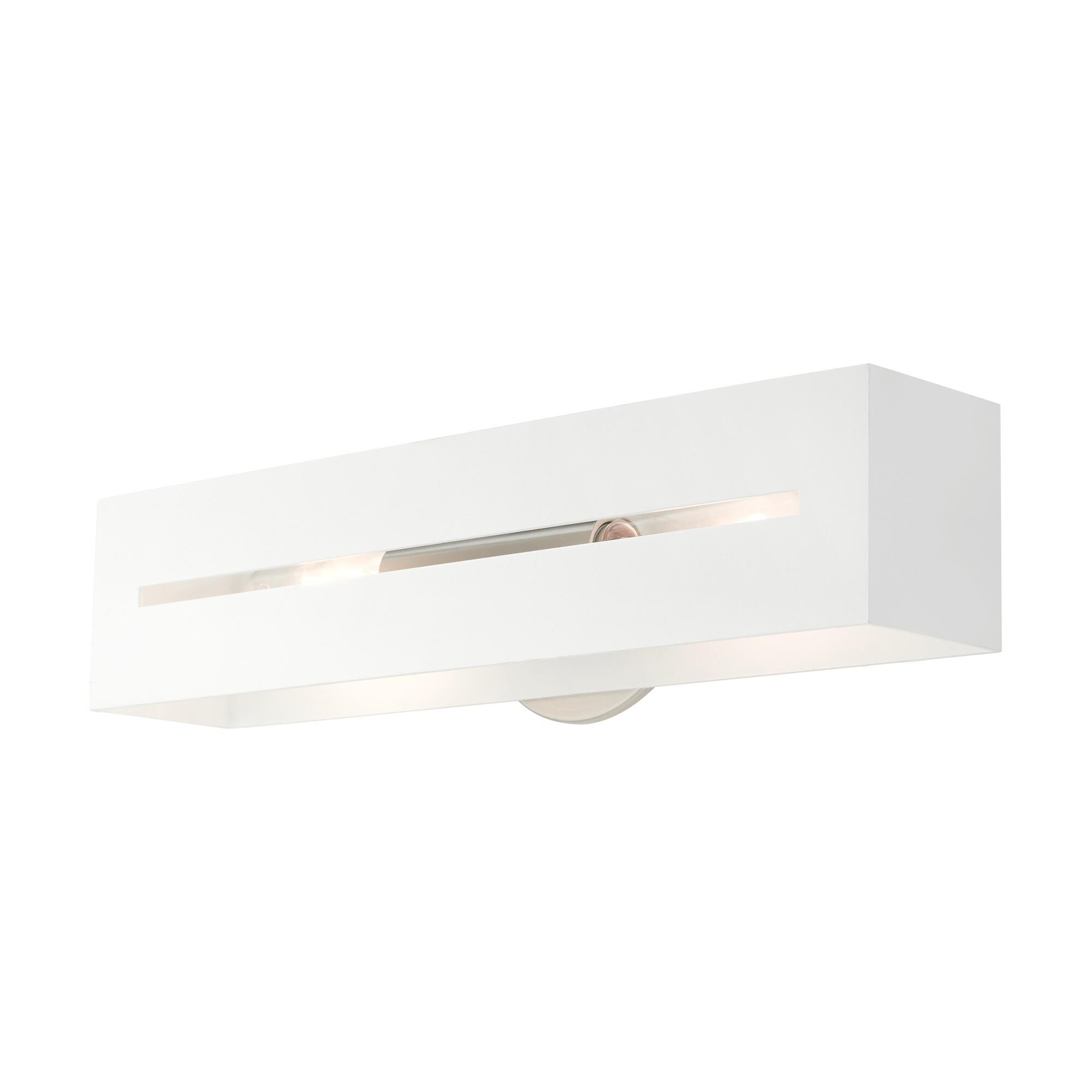 Shown in Textured White With Brushed Nickel Finish Accents finish and Hand Welded Textured White shade