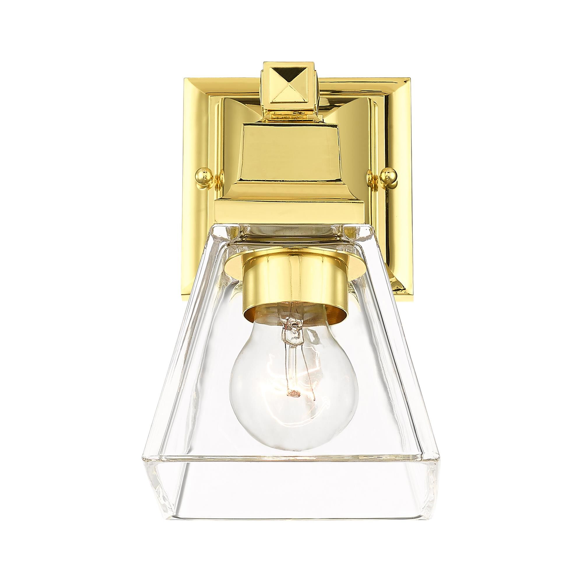 Shown in Polished Brass finish and Clear glass and Clear Glass shade