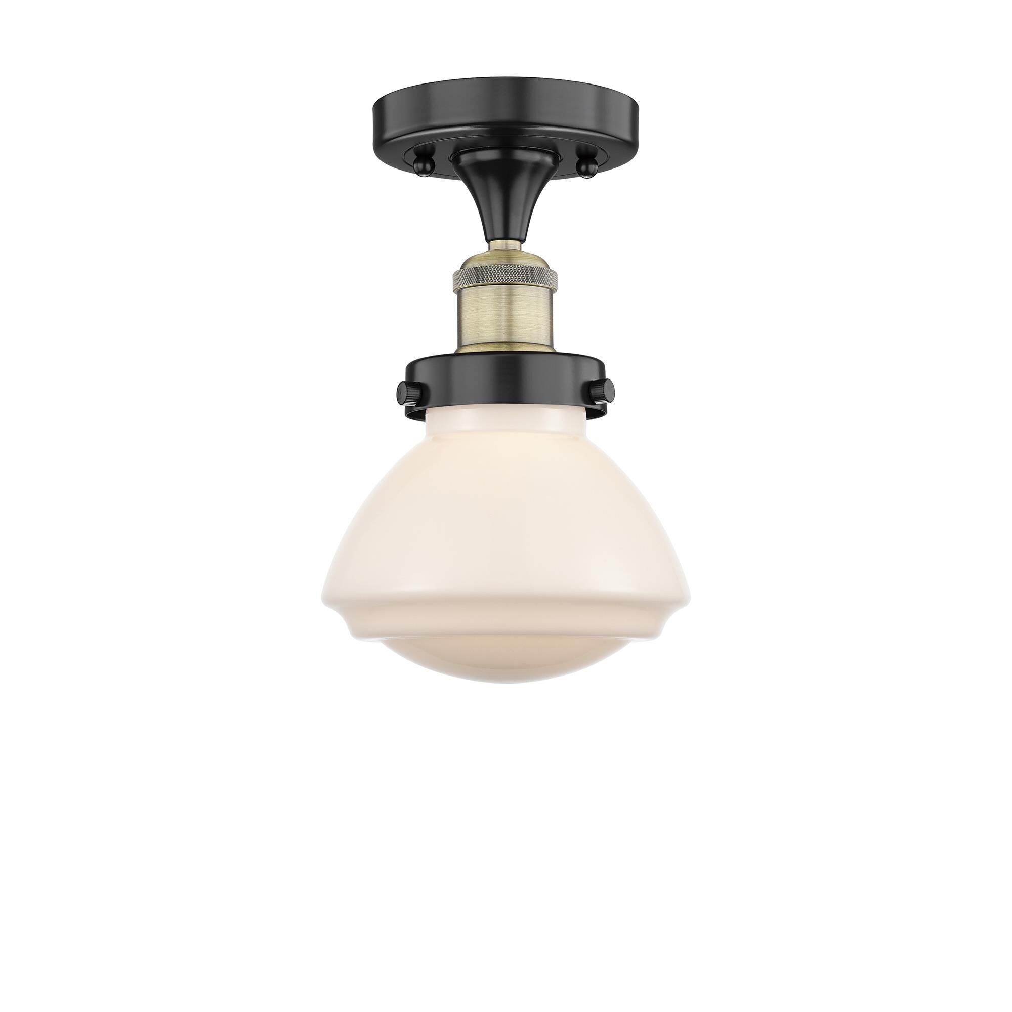Shown in Black Antique Brass finish and Matte White glass