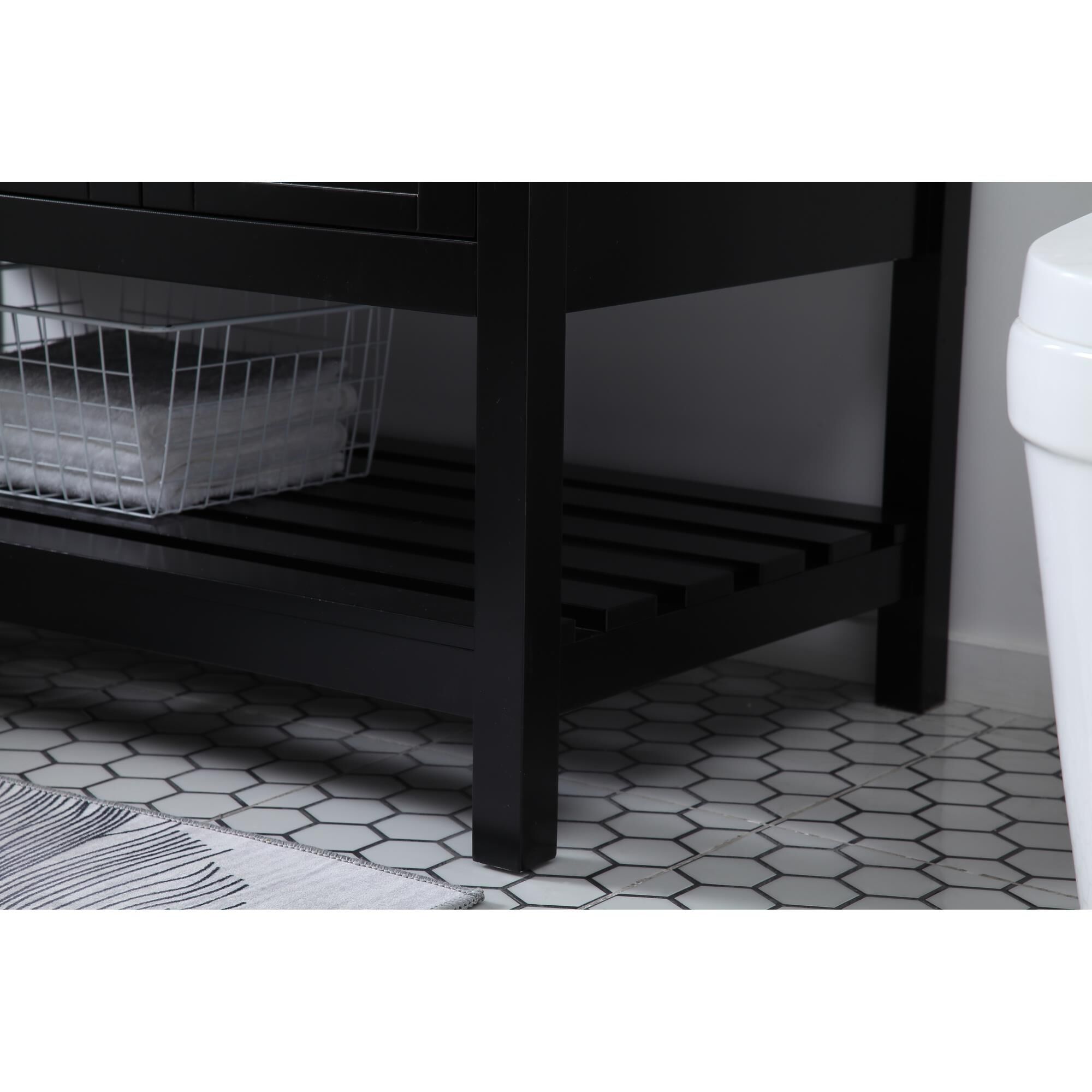 Shown in Black And Brushed Nickel With Carrara White Marble finish