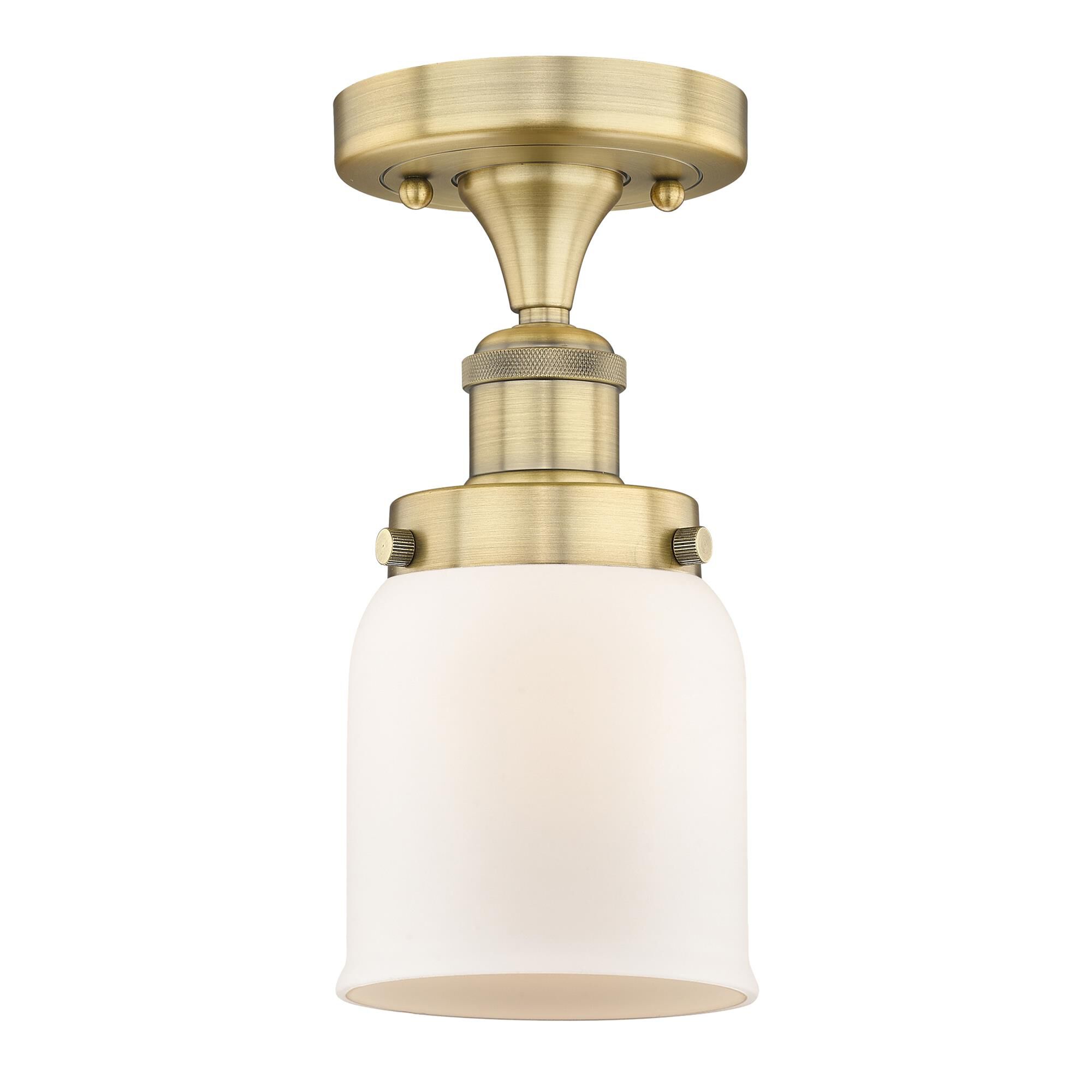 Shown in Brushed Brass finish and Matte White glass