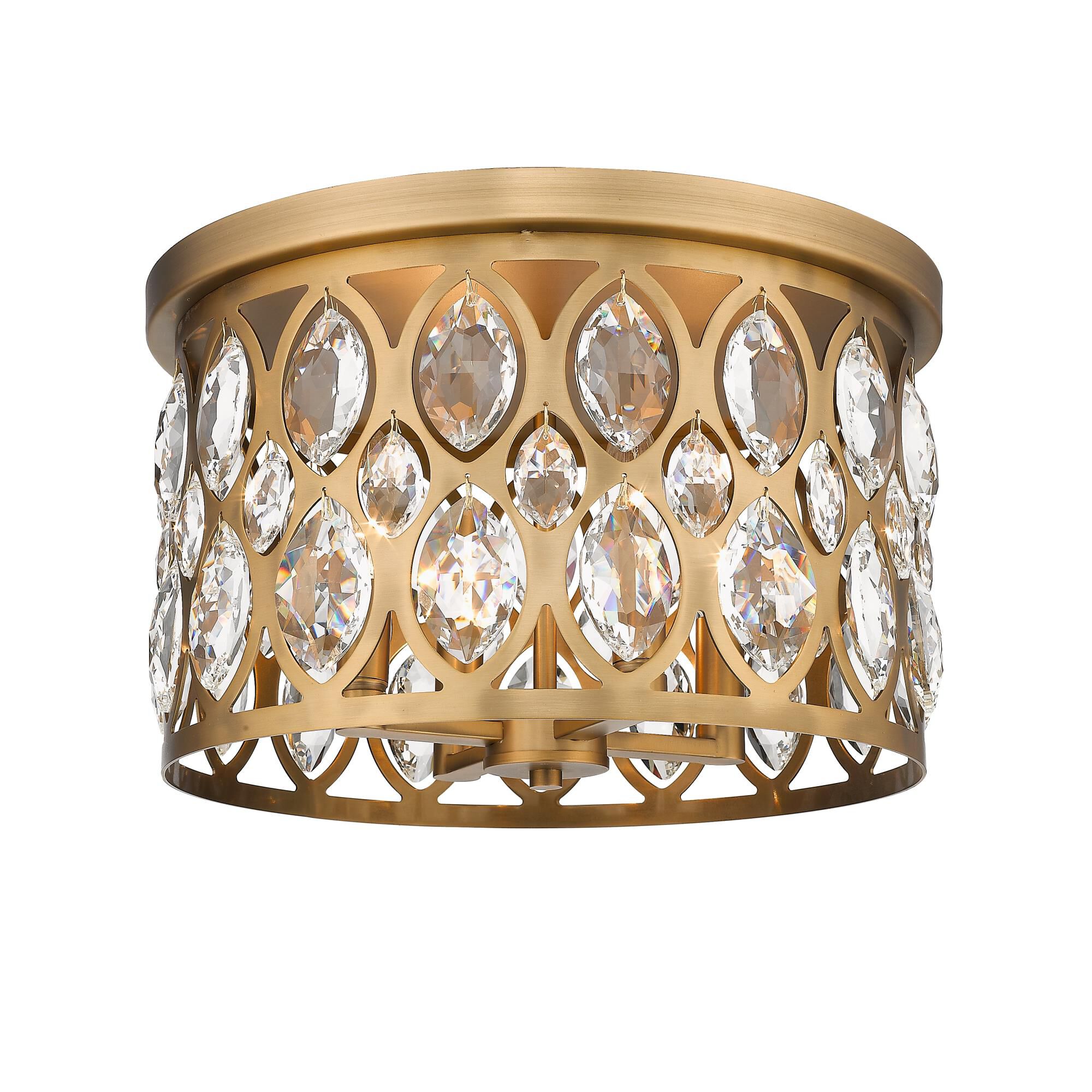 Shown in Heirloom Brass finish and Crystal glass and Crystal shade