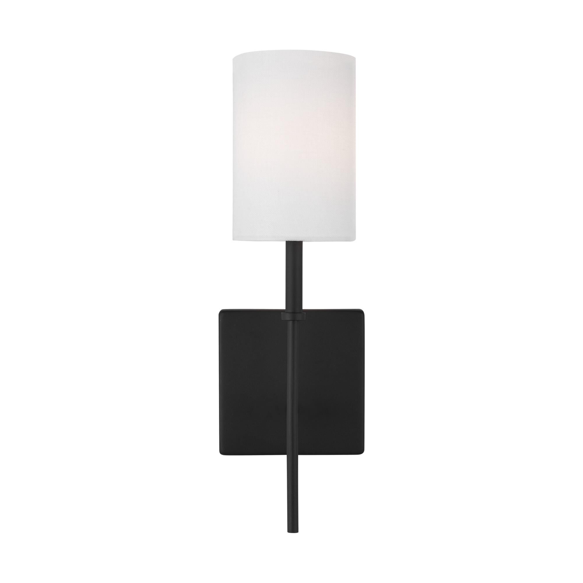Shown in Midnight Black finish and White Linen glass and White Linen Fabric shade