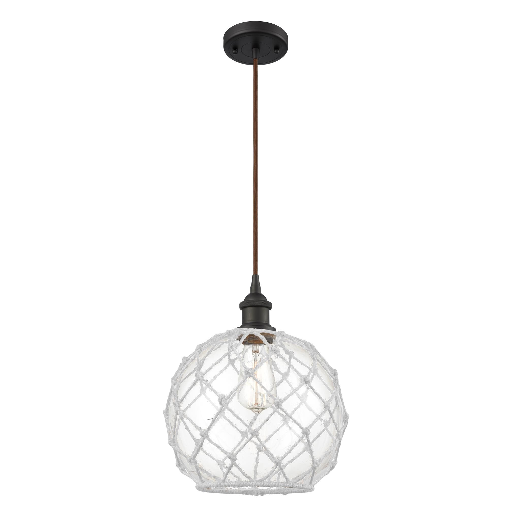 Shown in Oil Rubbed Bronze finish and Clear With White Rope glass