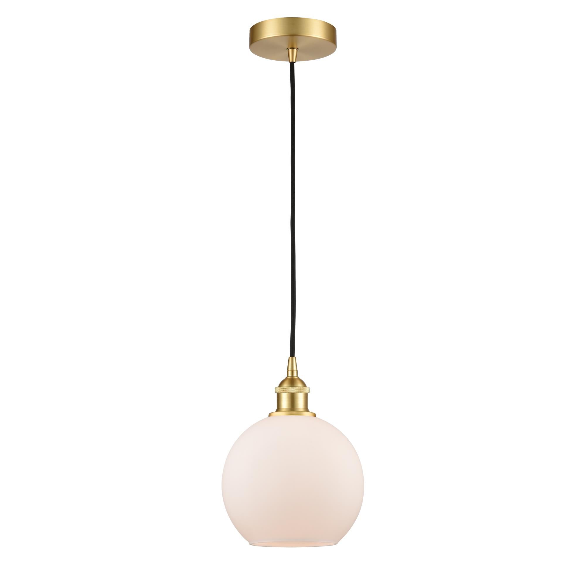 Shown in Satin Gold finish and Cased Matte White glass