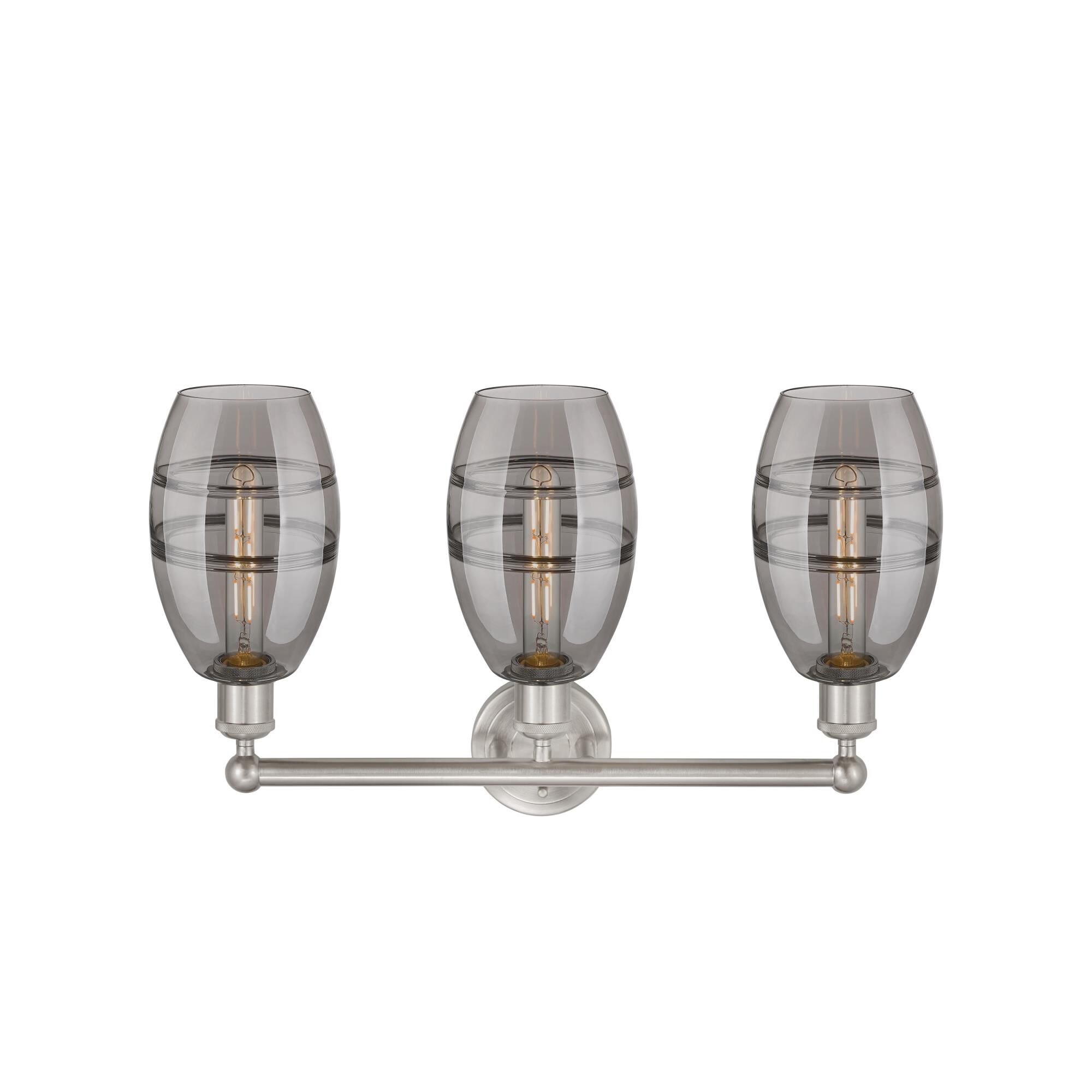 Shown in Brushed Satin Nickel finish and Light Smoke glass