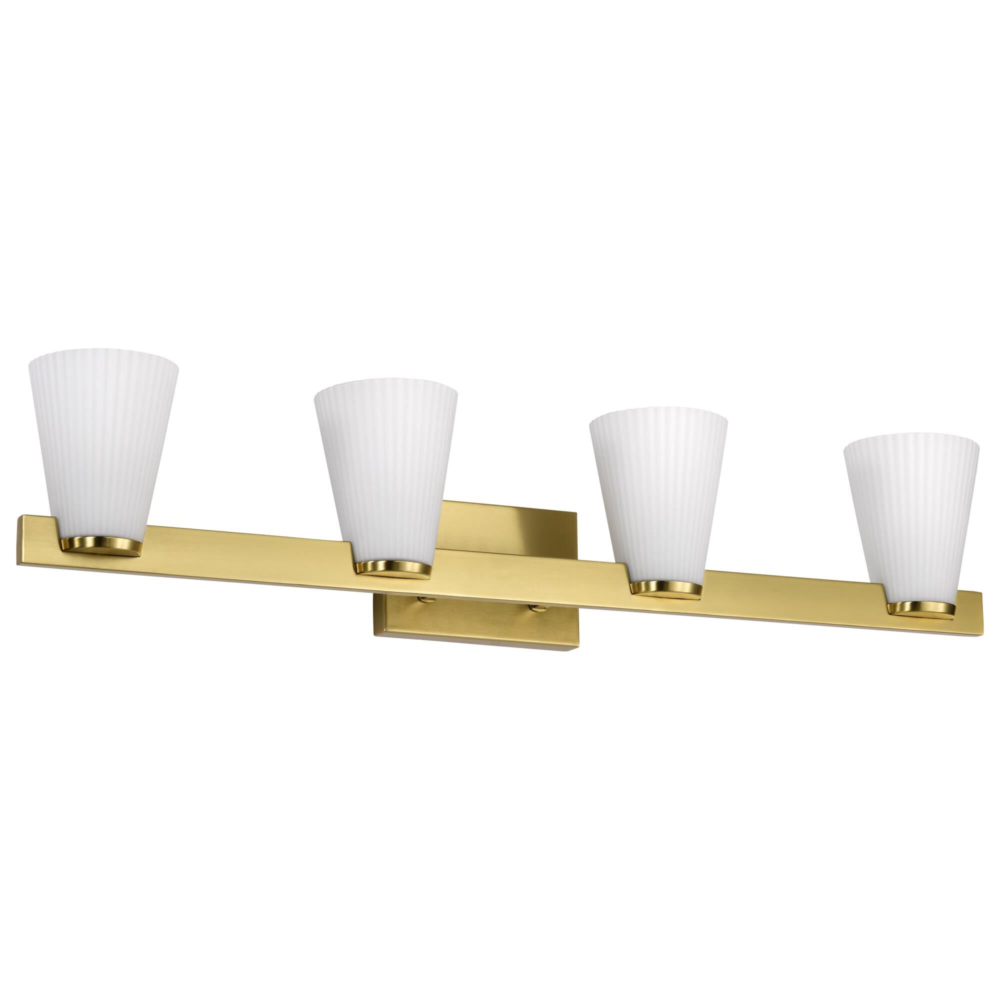 Shown in Burnished Brass finish and Ribbed White glass