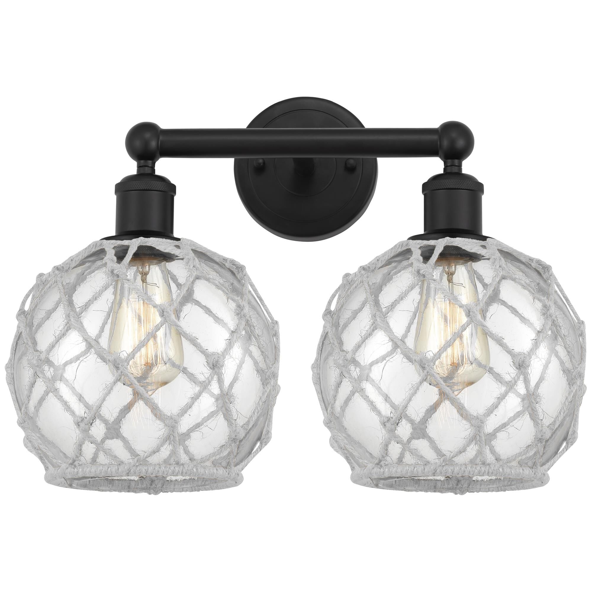 Shown in Matte Black finish and Clear with White Rope glass