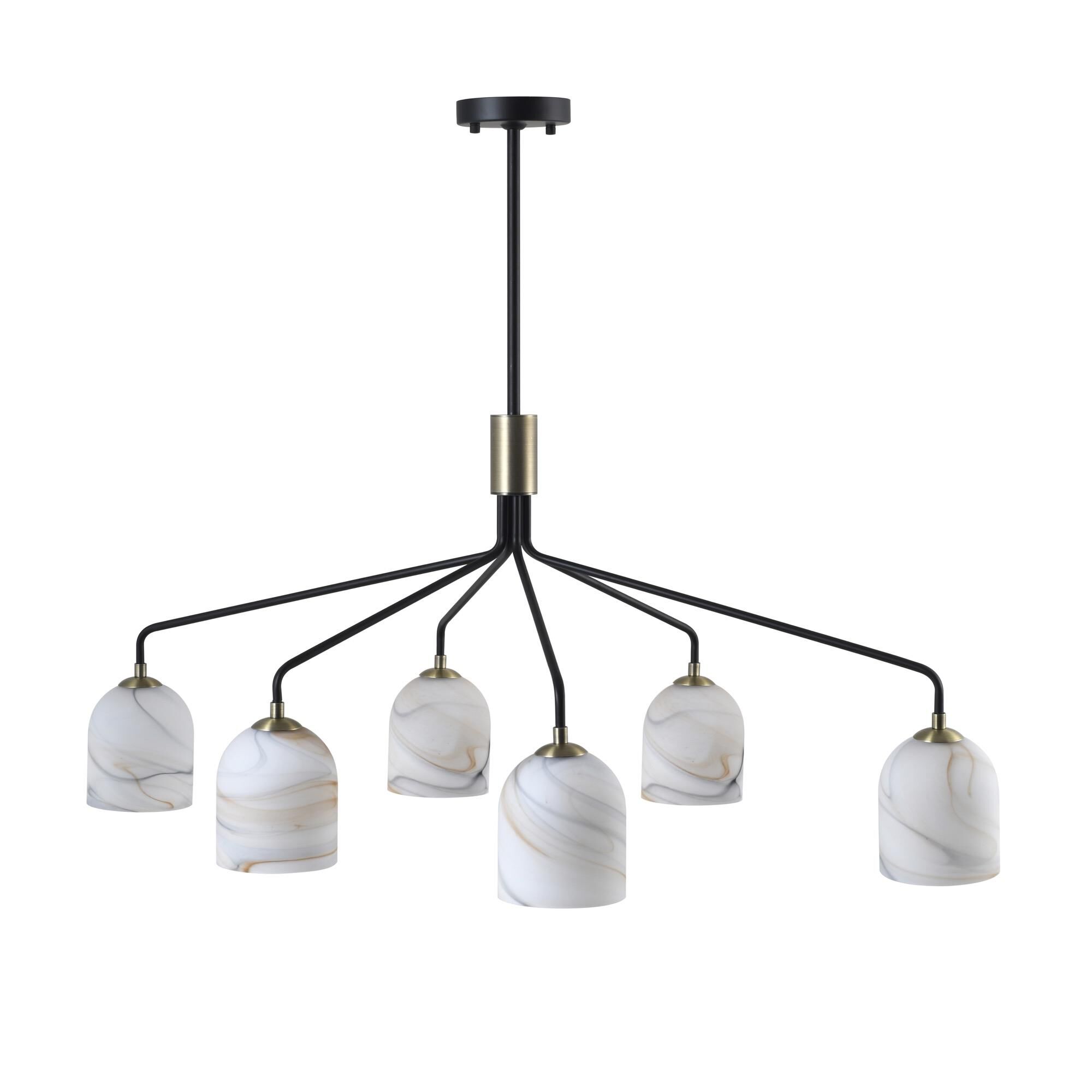 Shown in Black and Brushed Brass finish and Alabaster Style glass