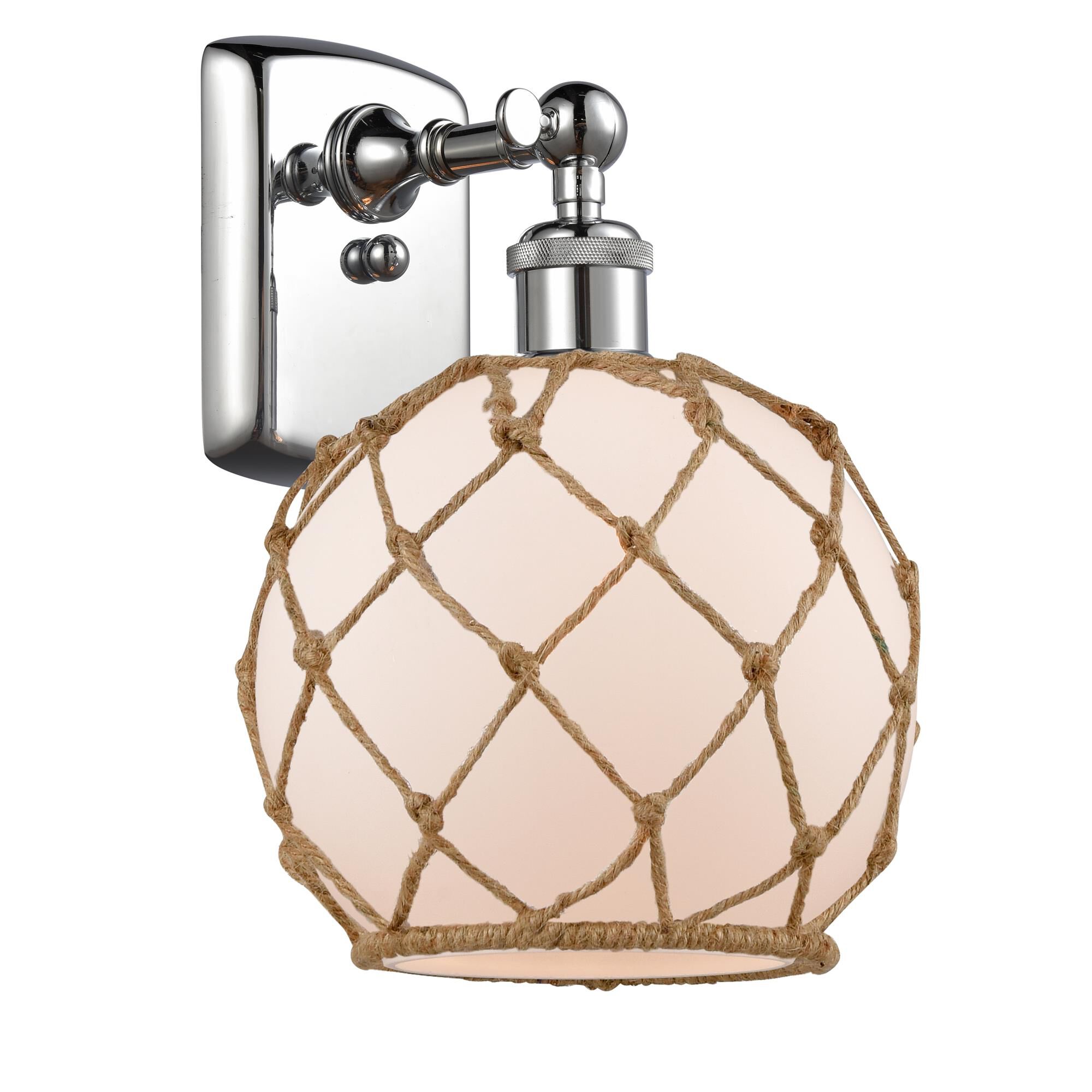 Shown in Polished Chrome finish and White With Black Rope glass