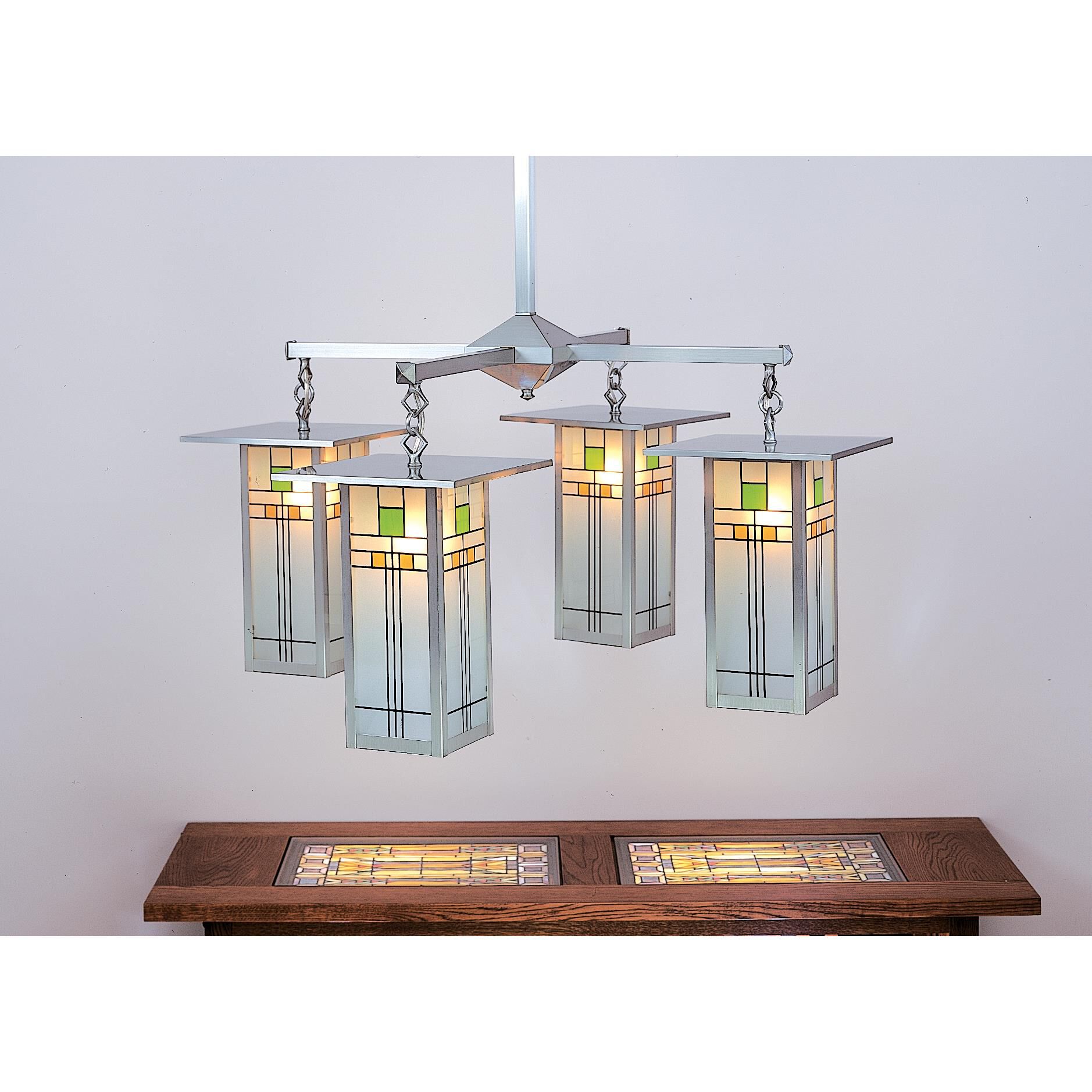 Shown in Pewter finish and Yellow-Green Combination glass